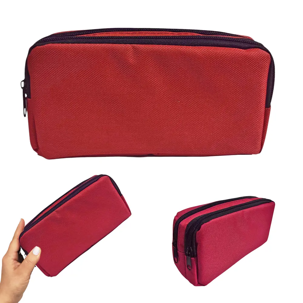 Kırmızı Kalem Kutusu ( iki Bölmeli ) Çift Gözlü Kalemlik