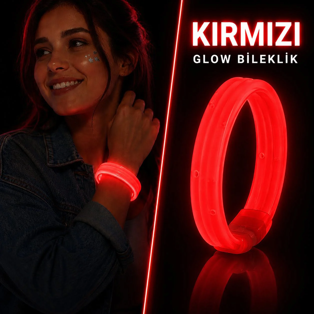 Kırmızı Kalın Glow Bileklik – Kırılarak Yanan Parti ve Festival Bilekliği