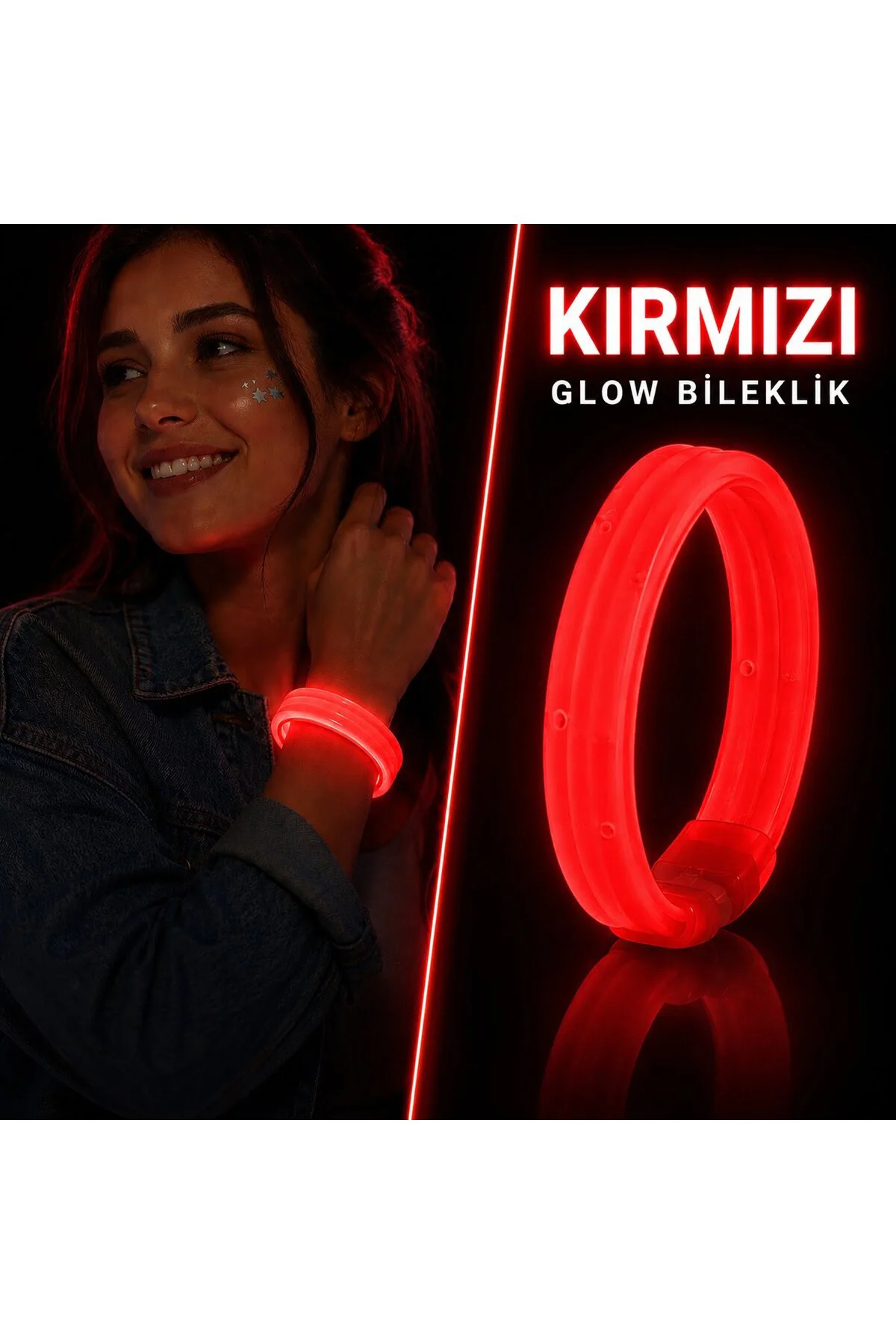 Kırmızı Kalın Glow Bileklik – Kırılarak Yanan Parti ve Festival Bilekliği