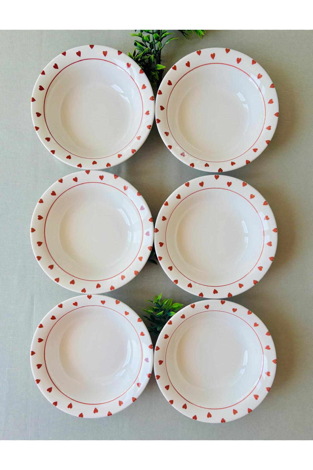 Kırmızı Kalp Model 6 Adet Modern Çorba Kasesi
