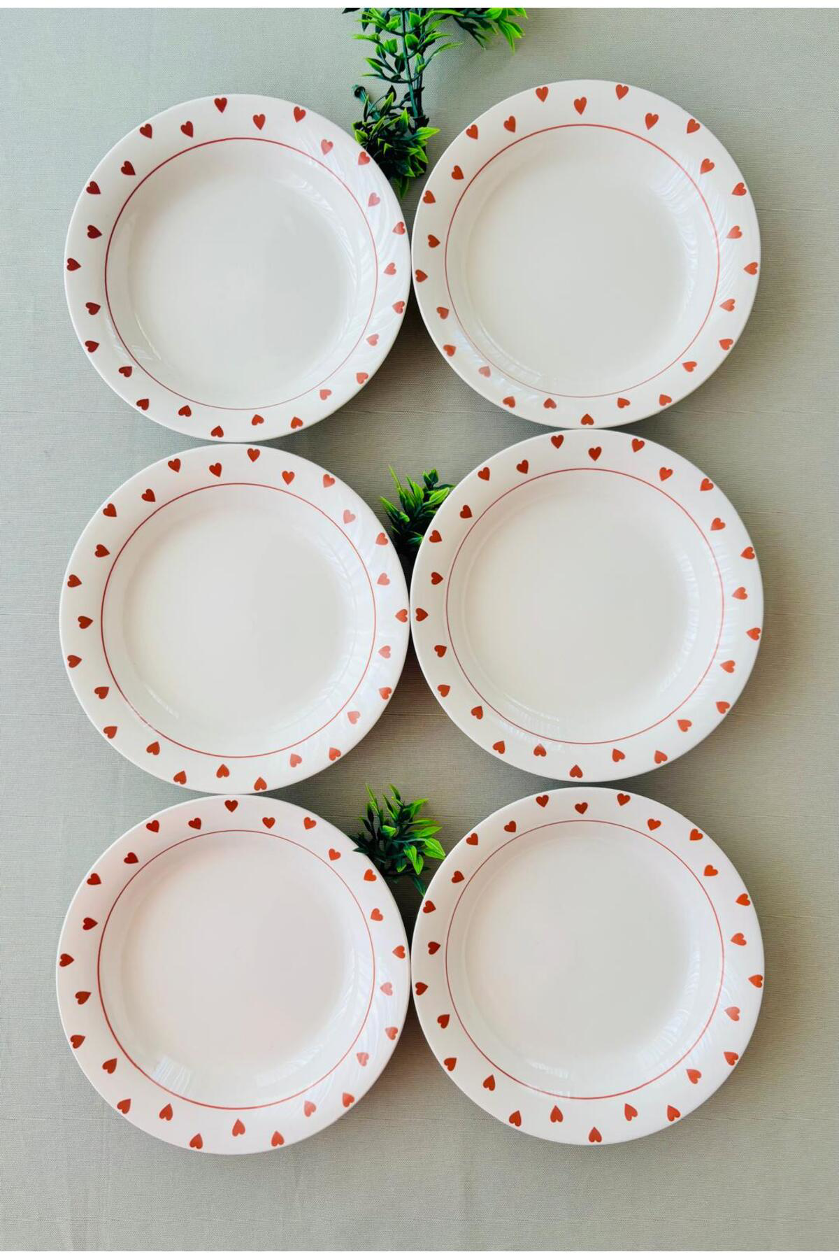 Kırmızı Kalp Model 6 Adet Modern Yemek Tabağı