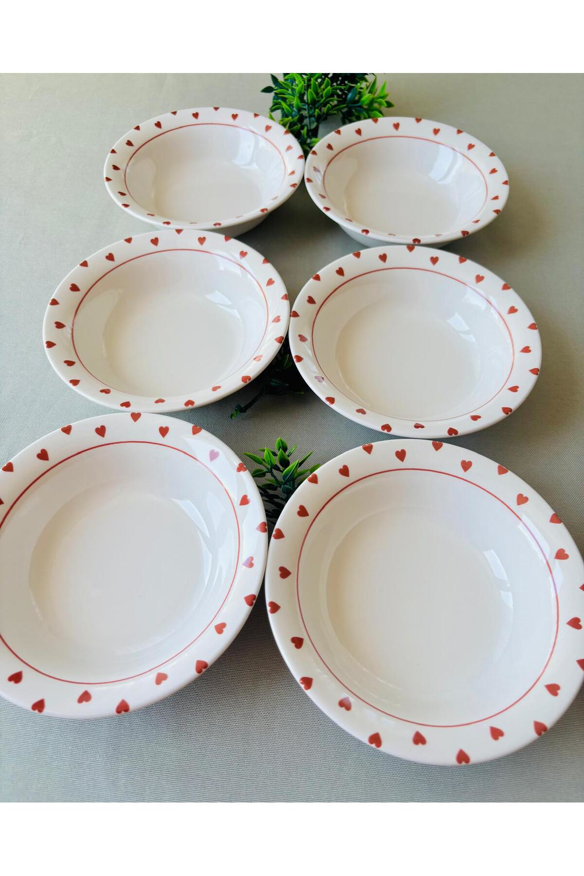 Kırmızı Kalp Model 6 Adet Modern Çorba Kasesi