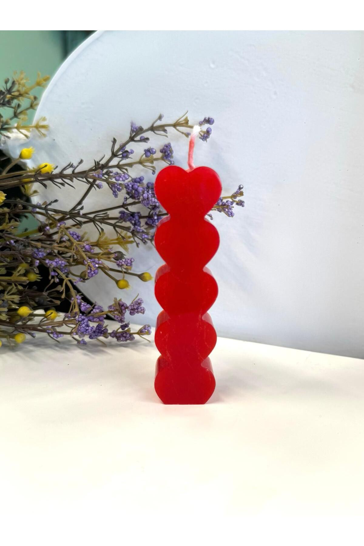 Arescollection Kirmizi Kalpli Hediyelik Dekoratif  Mum 70 Gr