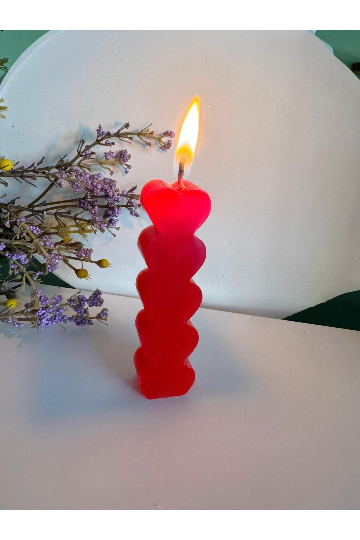 Arescollection Kirmizi Kalpli Hediyelik Dekoratif  Mum 70 Gr