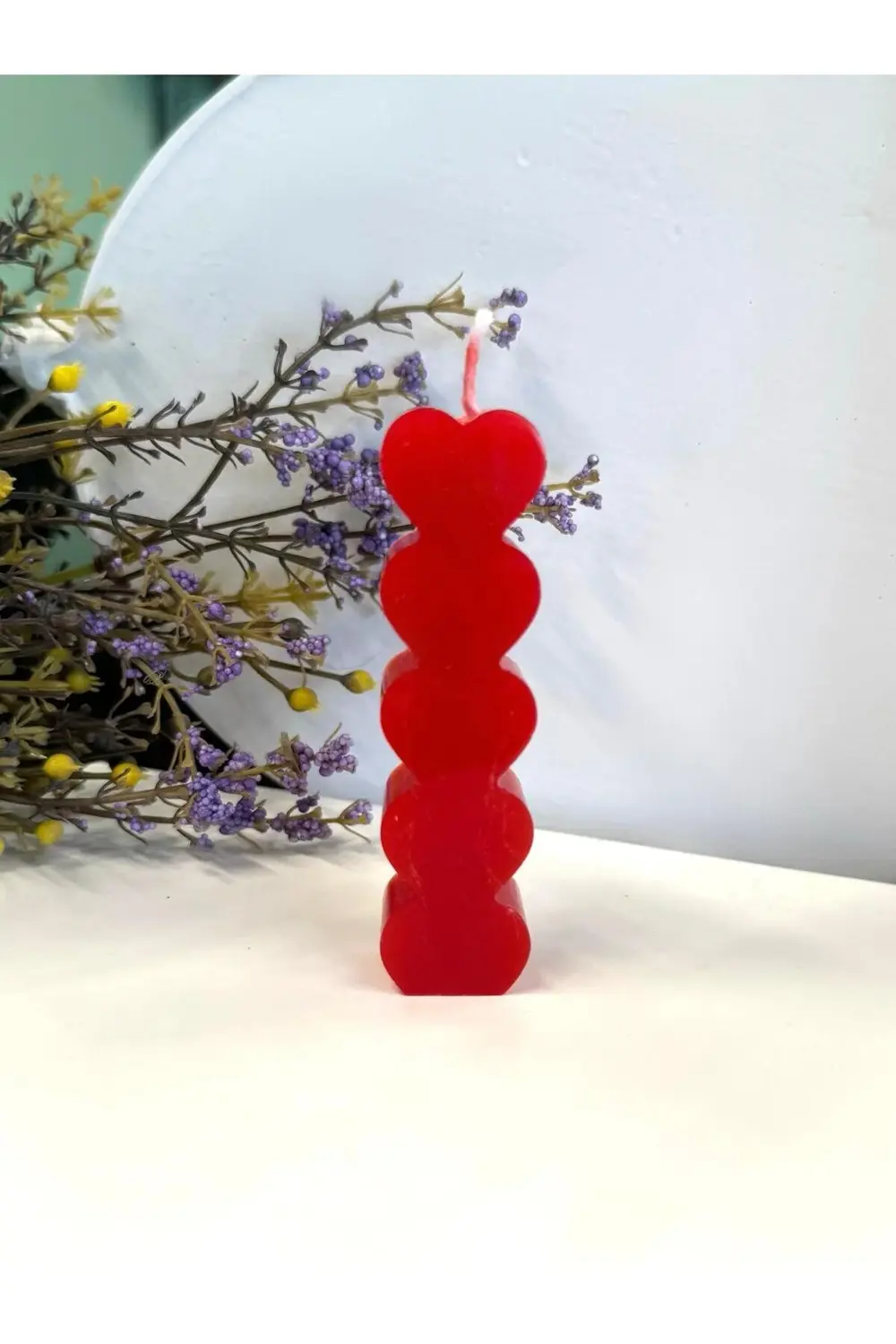 Arescollection Kirmizi Kalpli Hediyelik Dekoratif  Mum 70 Gr