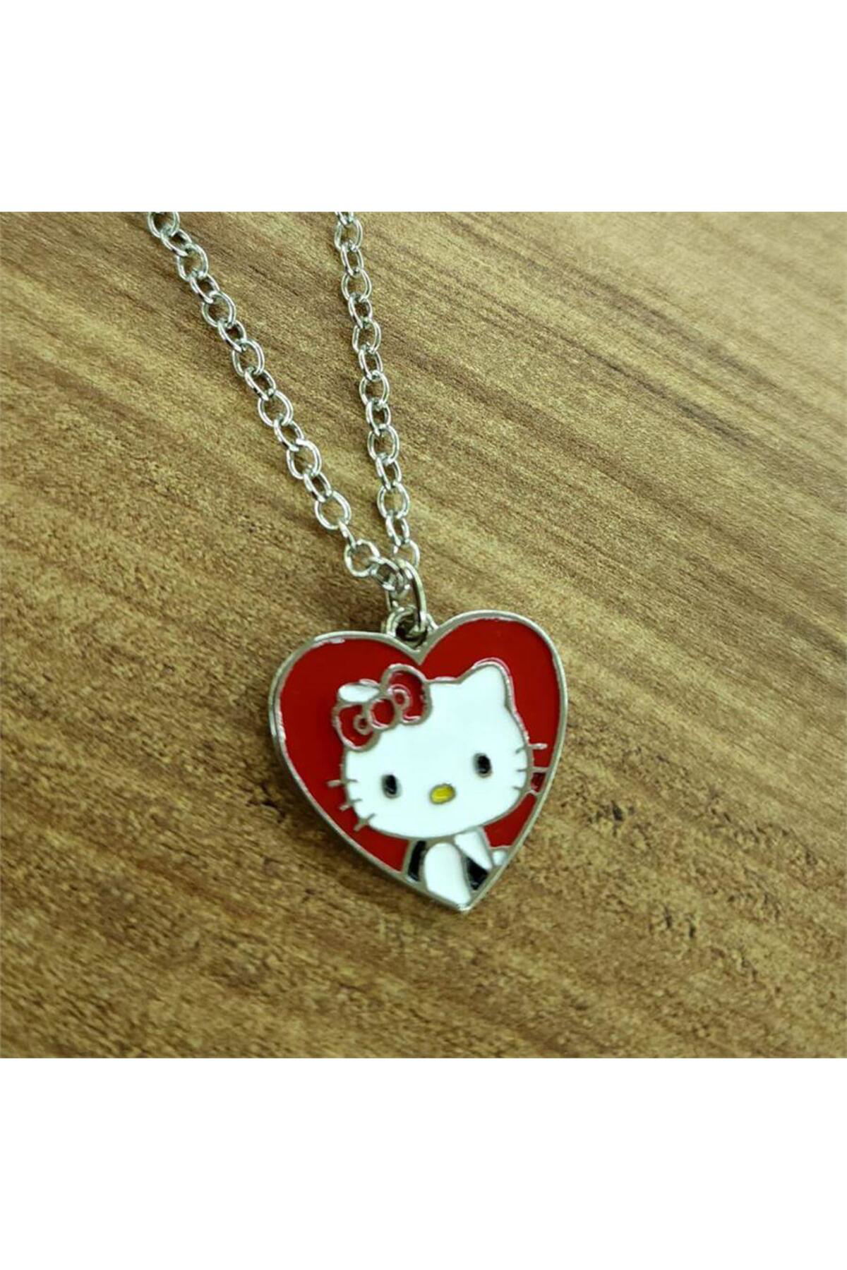 Kırmızı Kalpli Hello Kitty Kolye