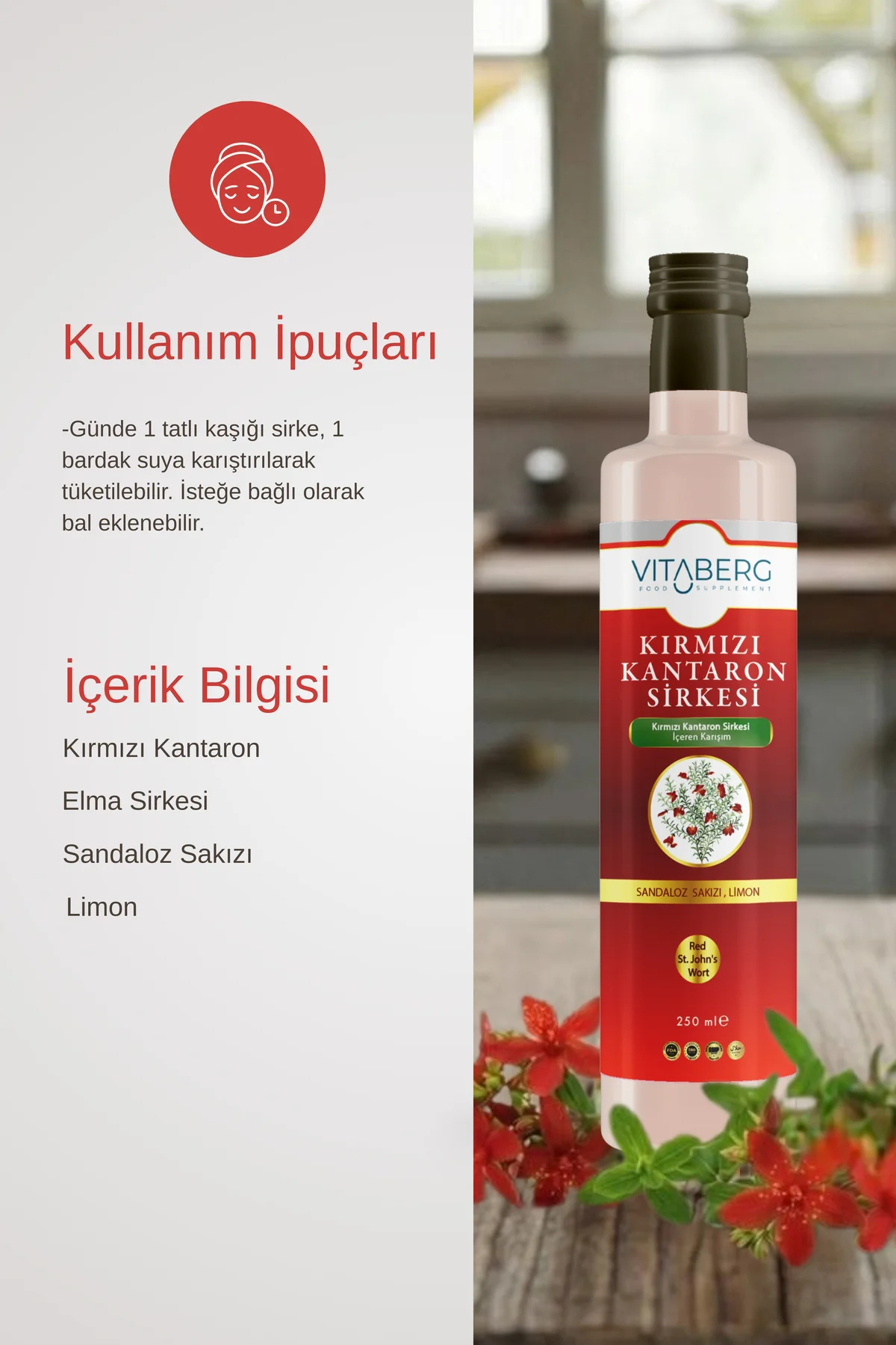 Kırmızı Kantaron Sirkesi | Elma ve Bitkisel Ekstrakt İçeren Karış