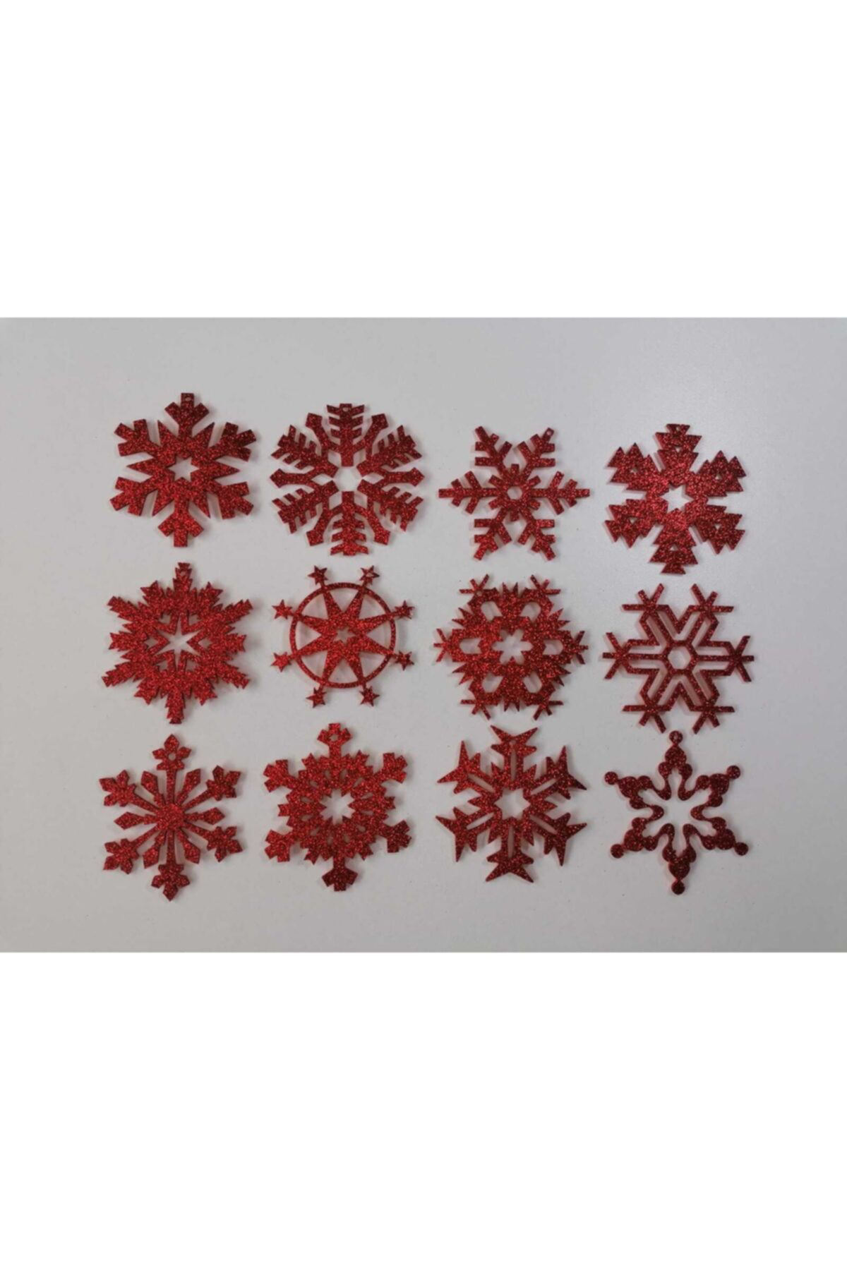 Leylaser Kırmızı Kar Tanesi Simli Eva Ağaç Ve Hediye Süsü 8X8cm 12 Li