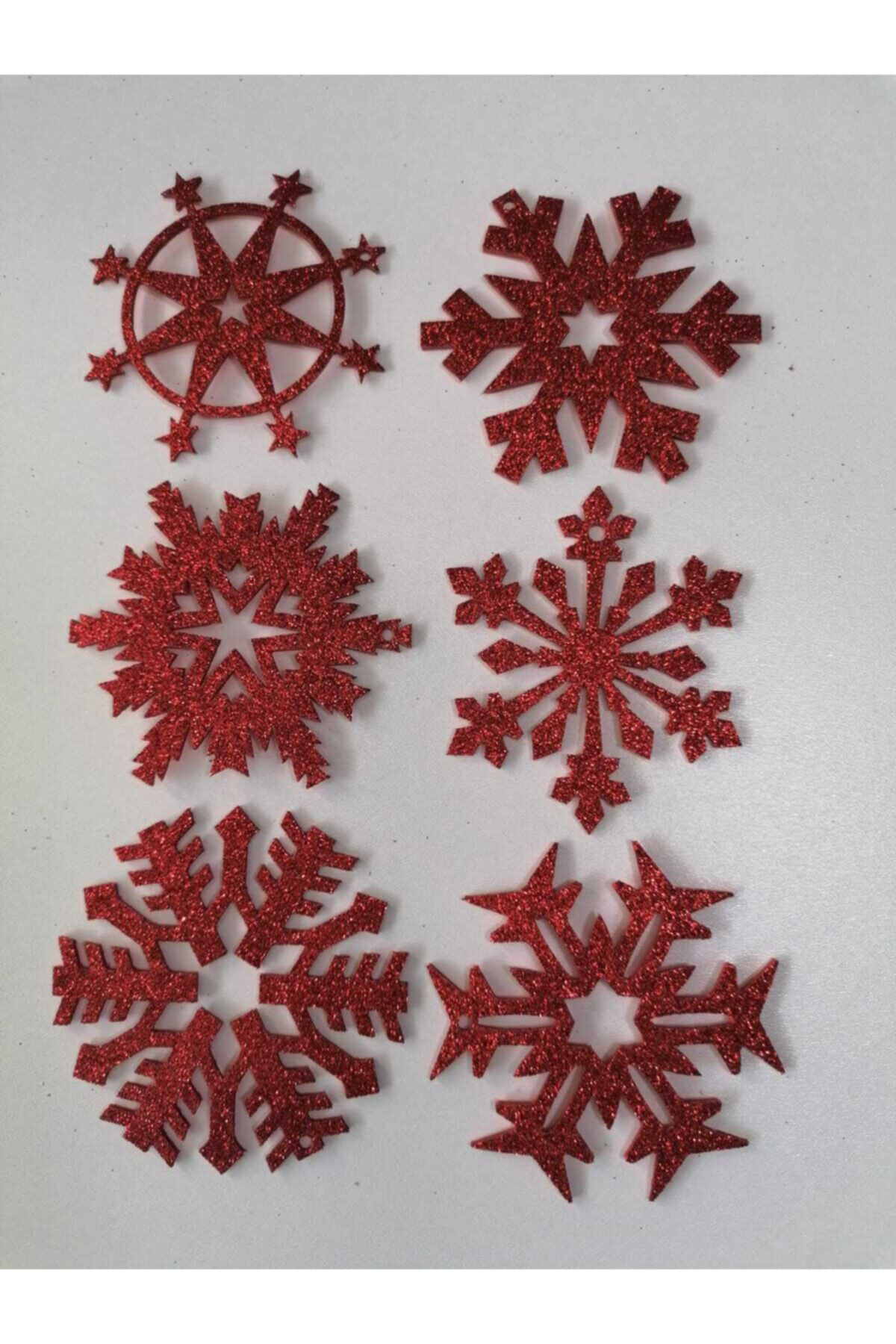 Leylaser Kırmızı Kar Tanesi Simli Eva Ağaç Ve Hediye Süsü 8X8cm 6Lı