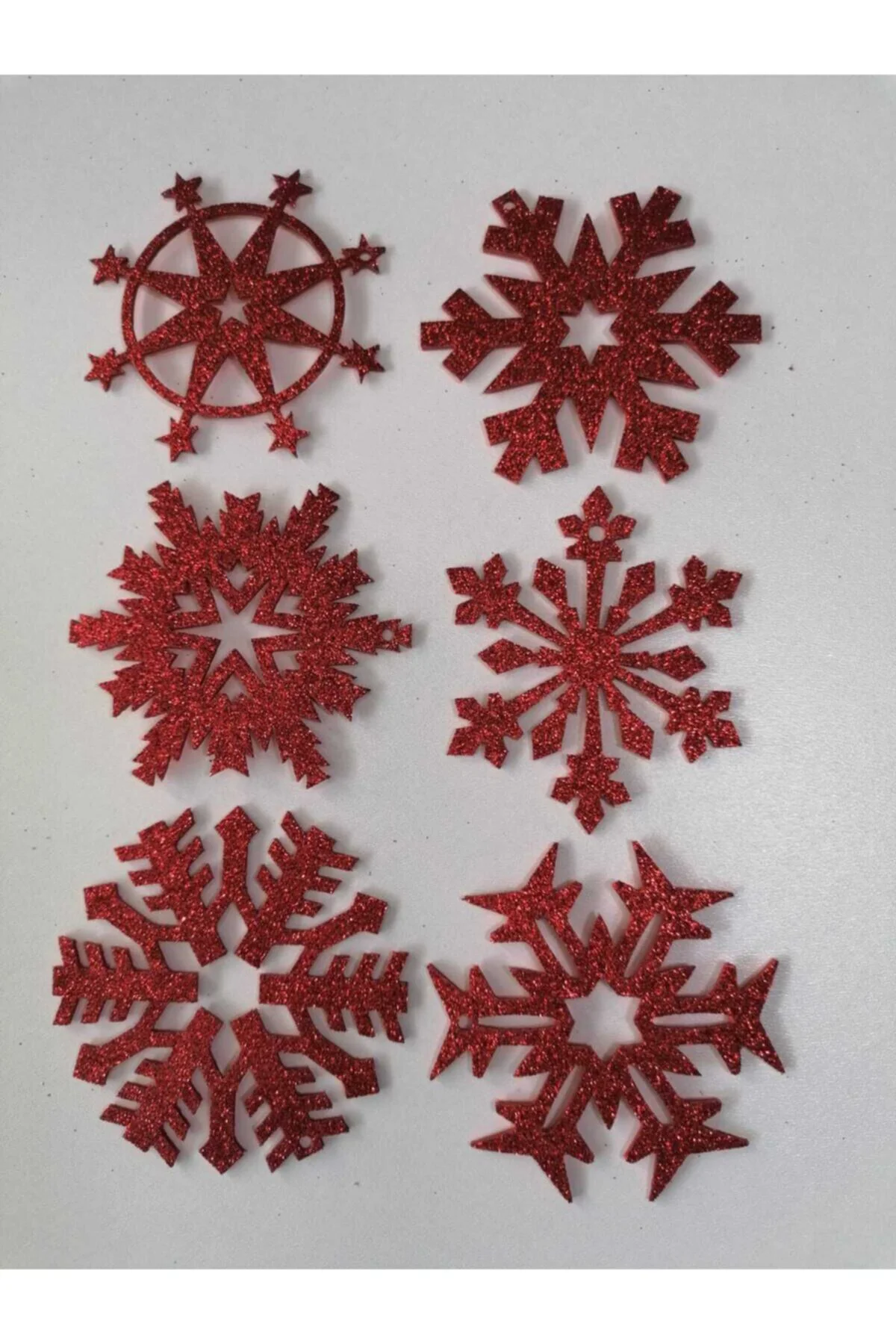 Kırmızı Kar Tanesi Simli Eva Ağaç Ve Hediye Süsü 8x8cm 6lı