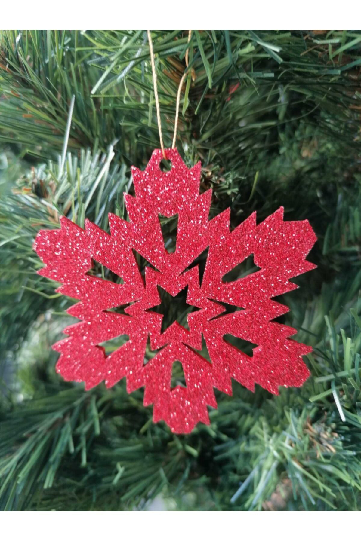 Leylaser Kırmızı Kar Tanesi Simli Eva Ağaç Ve Hediye Süsü 8X8cm 6Lı