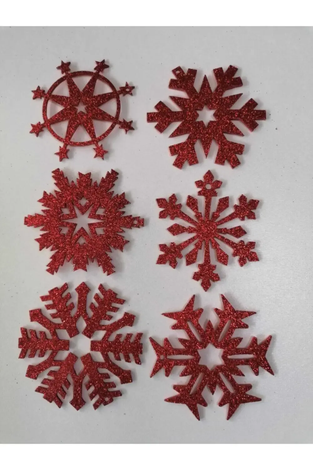 Kırmızı Kar Tanesi Simli Eva Ağaç Ve Hediye Süsü 8x8cm 6lı