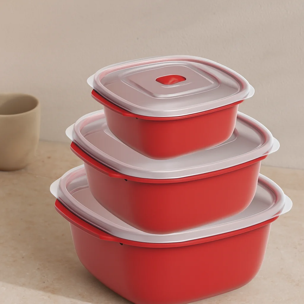Kırmızı Kare Saklama Kabı Seti 3'lü (550/1100/2200 ml) Fiyatı, Yorumları ve Özellikleri
