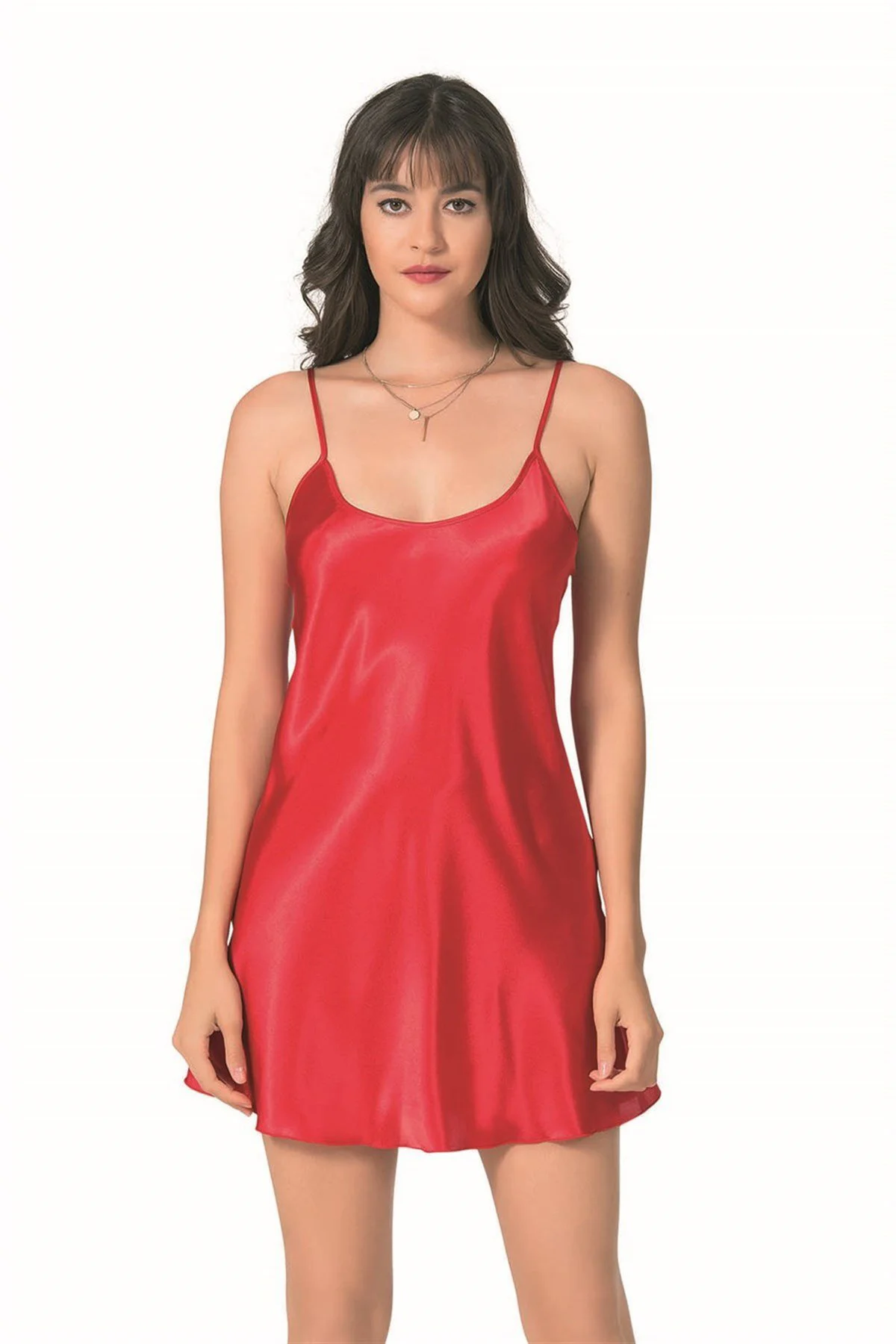 Kırmızı Kısa Saten Gecelik OZN-12784 Kırmızı Kısa Saten Gecelik OZN-12784
