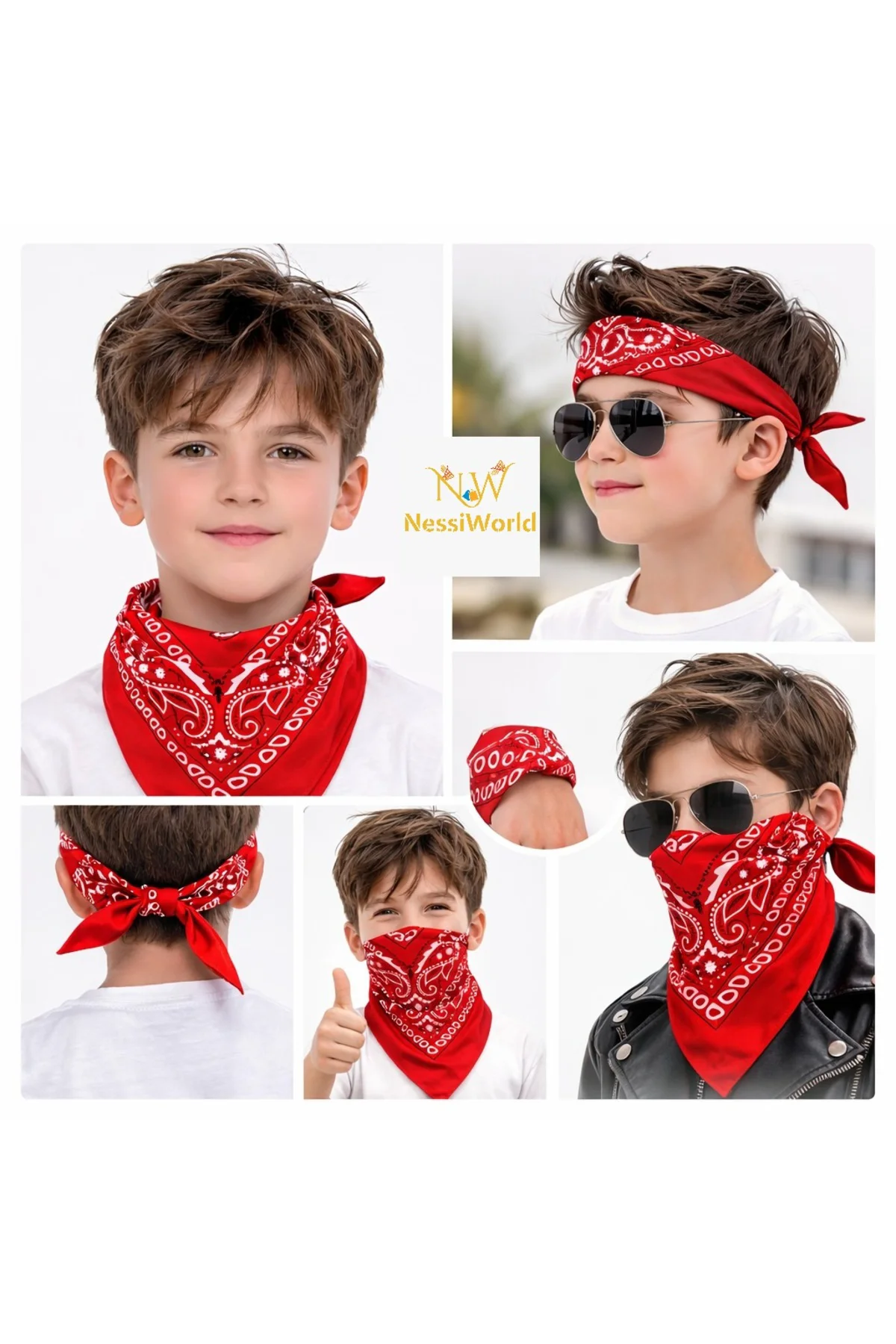 Kırmızı Kovboy Fuları Çocuk Bandana Western Desenli Boyun Fuları