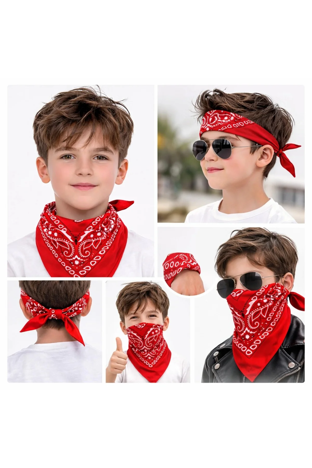 Kırmızı Kovboy Fuları Çuk Bandana Western Desenli Boyun Fuları
