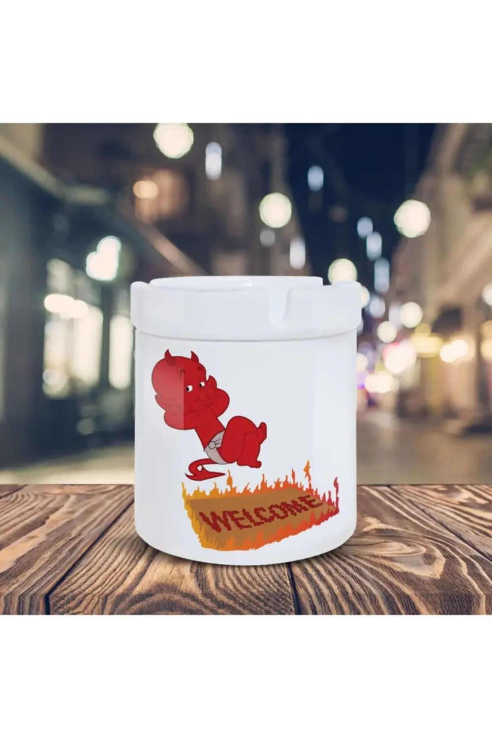 Kırmızı Küçük Şeytan Küllük Welcome Baskılı Kül Tablası K-181