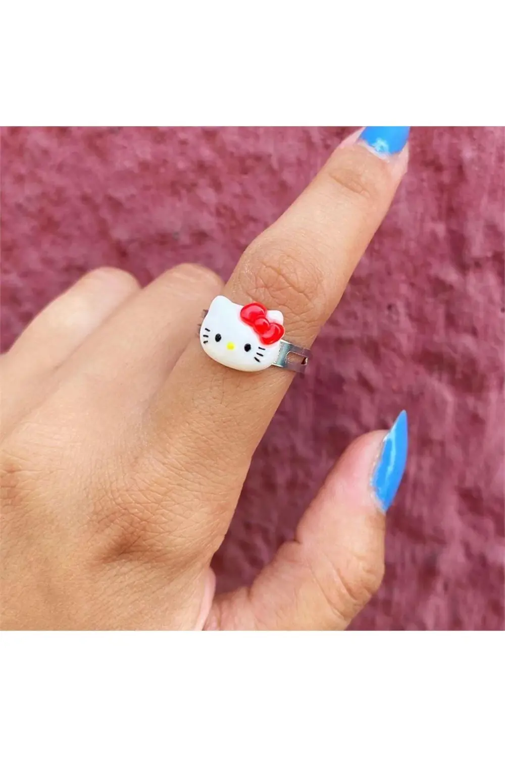 Kırmızı Kurdeleli Hello Kitty Face Yüzük