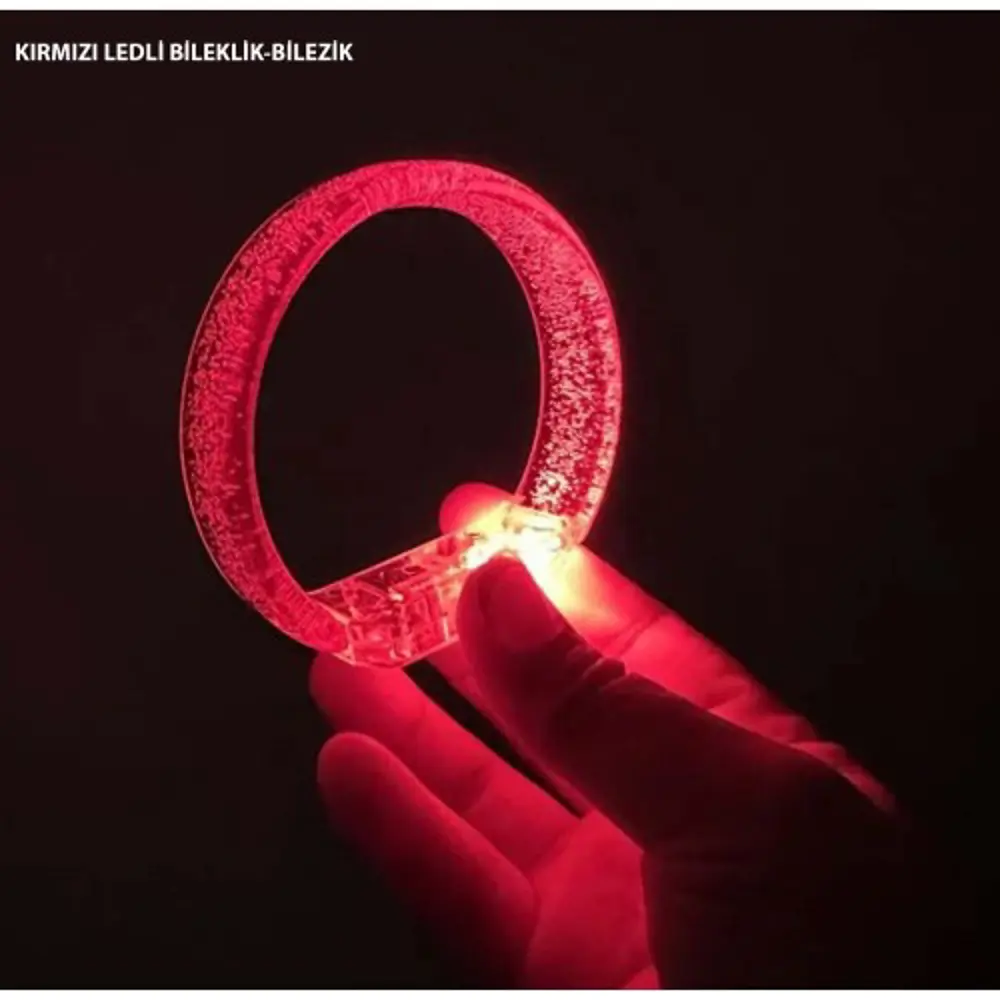 Kırmızı Led Işıklı Baskı Yapılabilen Pilli Bileklik Bilezik 1,5 c