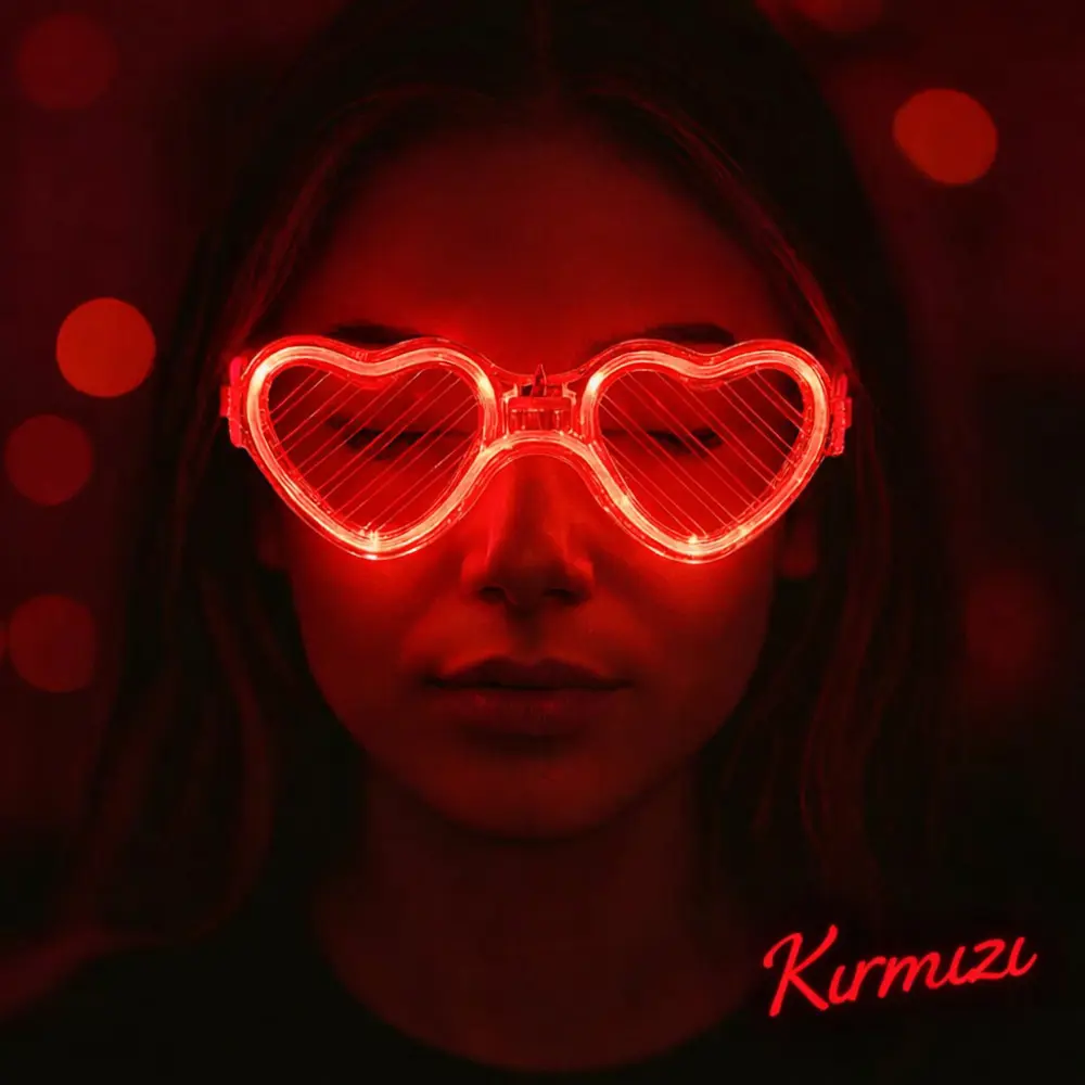 Kırmızı LED Işıklı Kalp Gözlük – 3 Modlu Parti &amp;