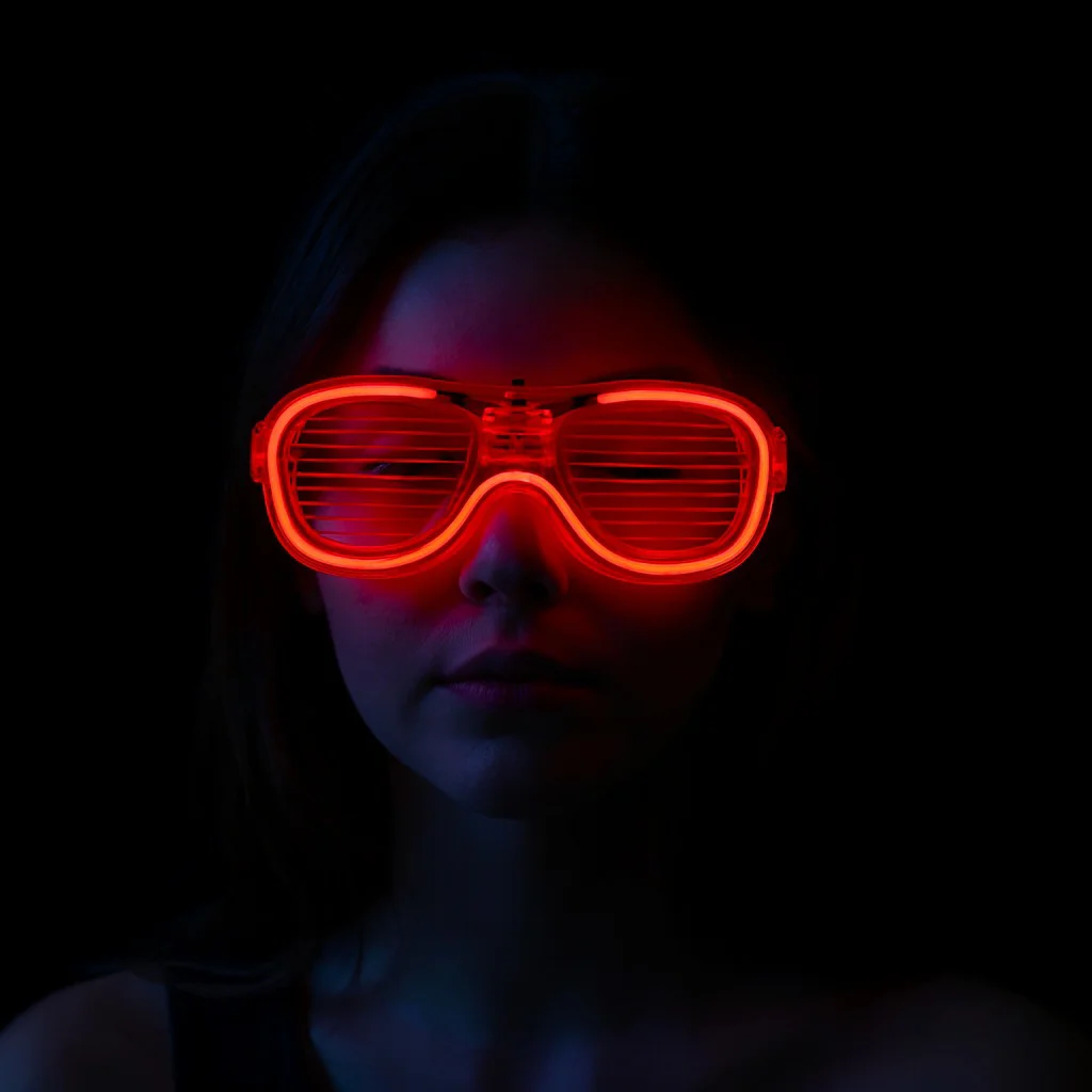 Kırmızı LED Işıklı Parti Gözlüğü - 3 Modlu Neon Glow Şerit Gözlük | Festival ve Rave Aksesuarı