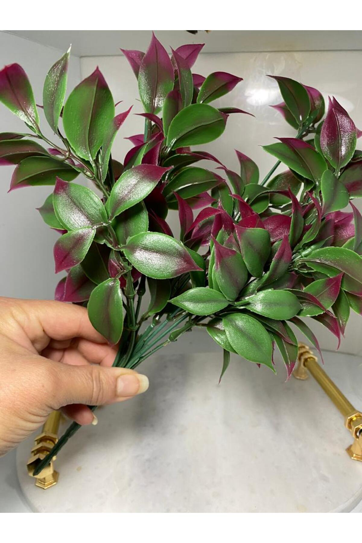 Elif Aksesuar Kırmızı Limon Yaprağı Yapay Demet Bitki