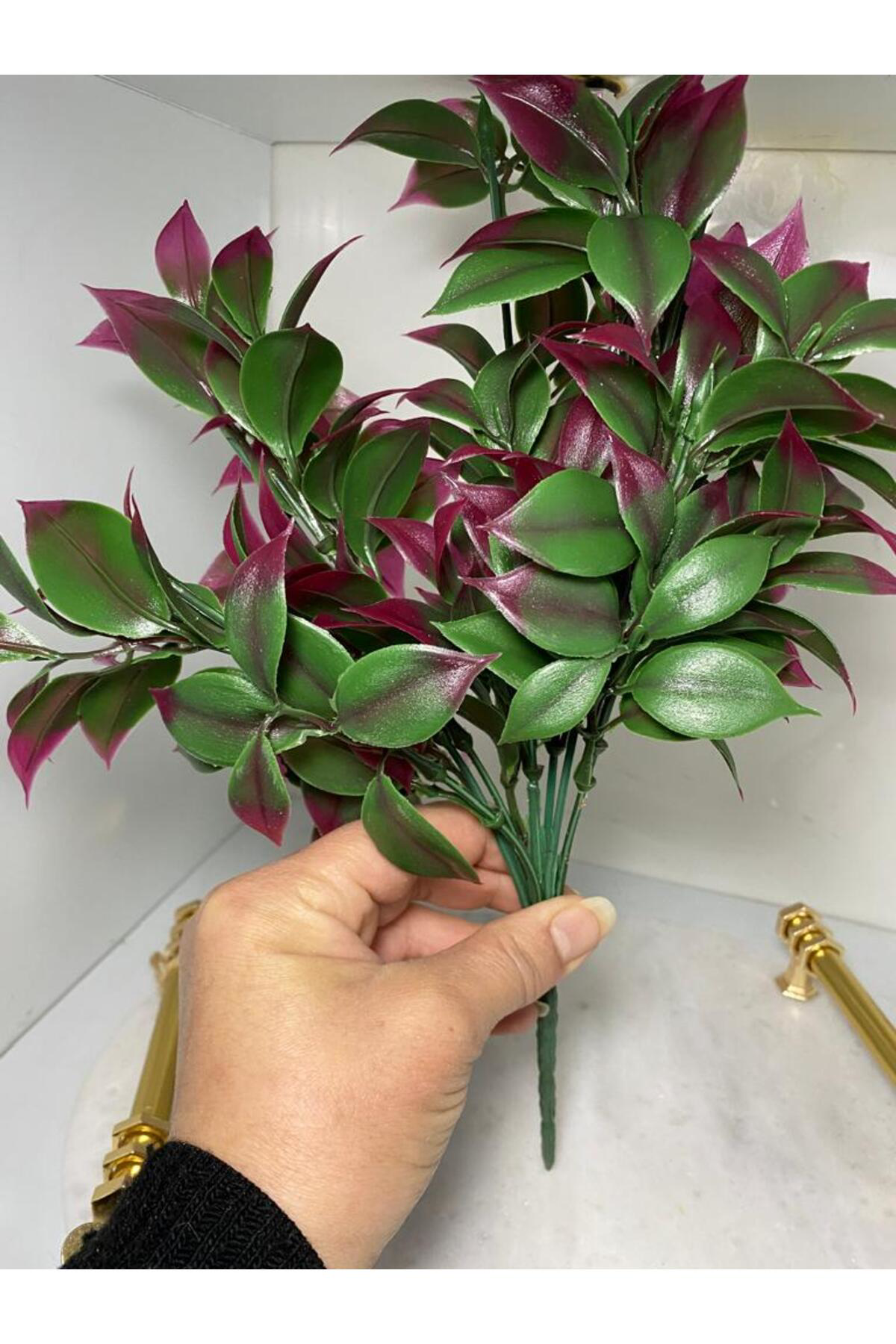 Elif Aksesuar Kırmızı Limon Yaprağı Yapay Demet Bitki