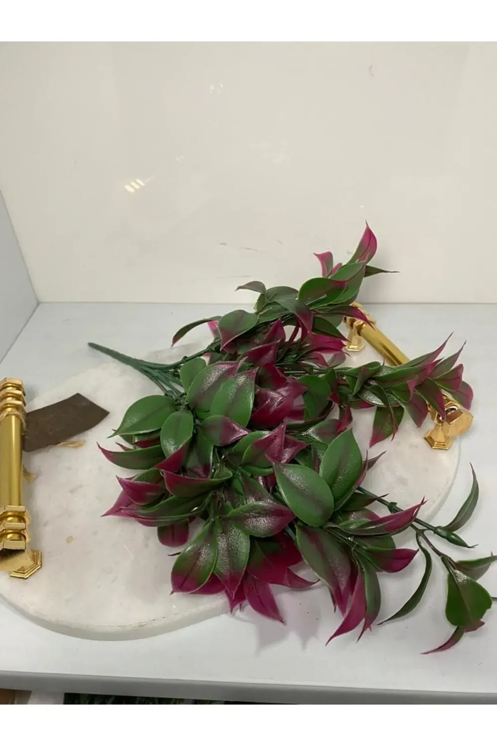 Kırmızı Limon Yaprağı Yapay Demet Bitki