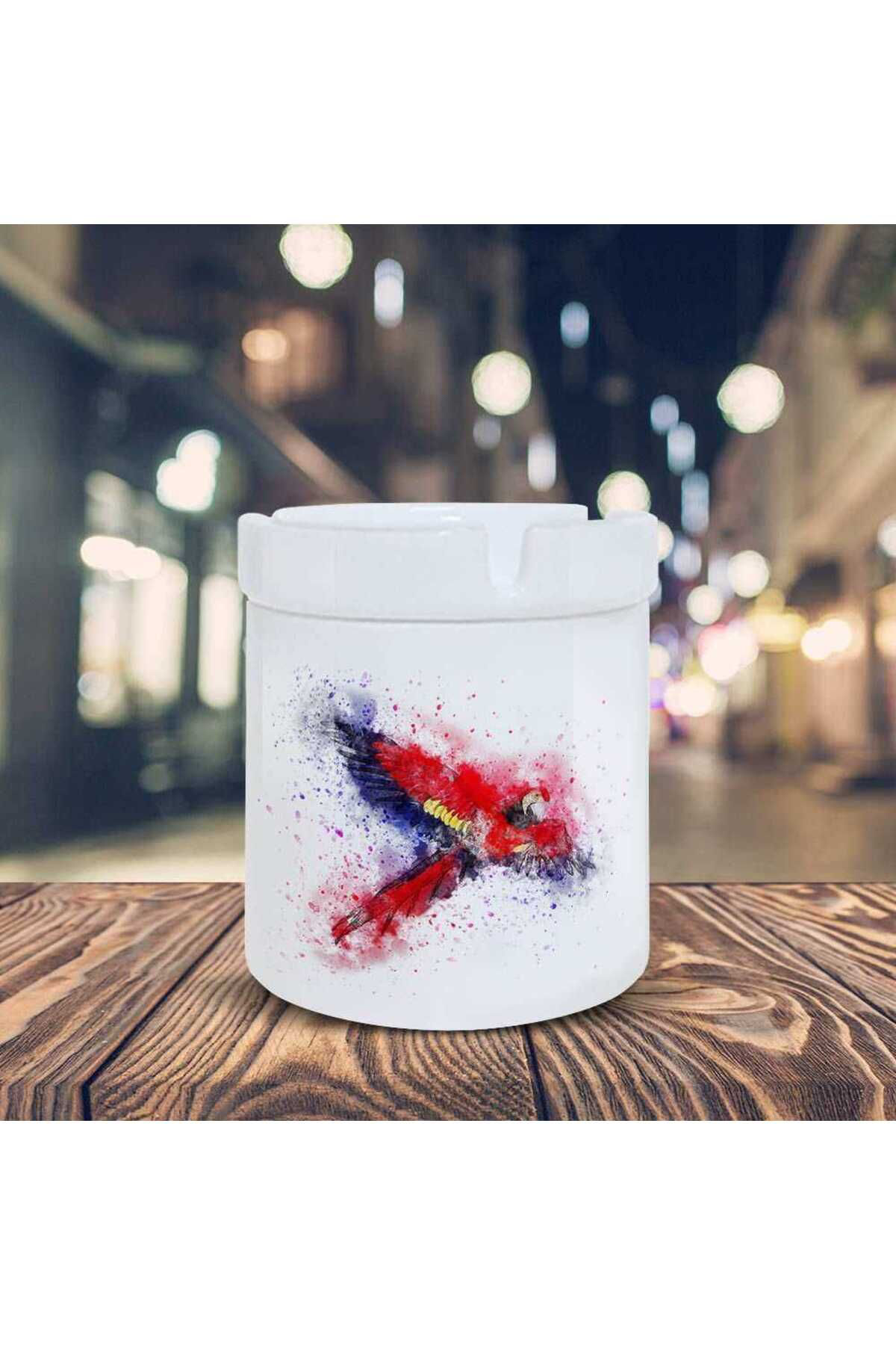 Asilmeydan Kırmızı Macaw Papağanı Baskılı Küllük Kül Tablası-3660652