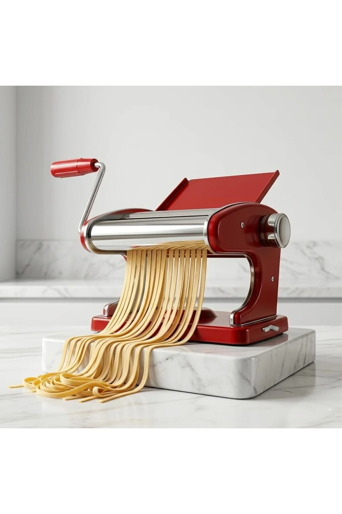 Kırmızı Makarna Makinesi 9 Ayarlı - Profesyonel Çelik Erişte ve Spagetti Açma Makinası 7231