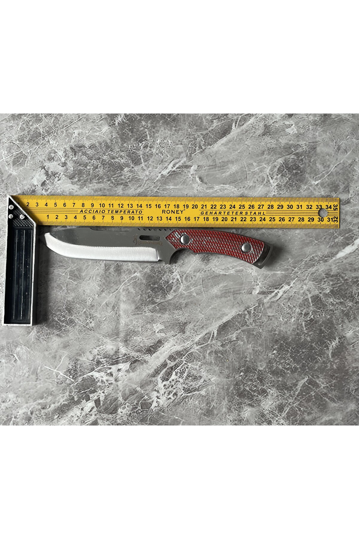 Kırmızı Metal Kabze Kamp Bıçağı–Cam-Buz Kırmalı, İp Takmalı, Kılı