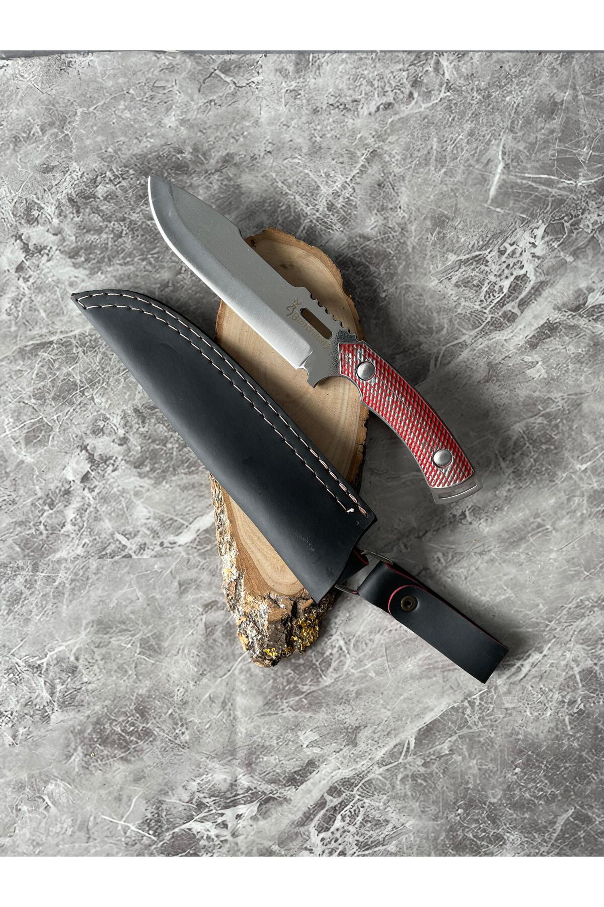 Kırmızı Metal Kabze Kamp Bıçağı–Cam-Buz Kırmalı, İp Takmalı, Kılı