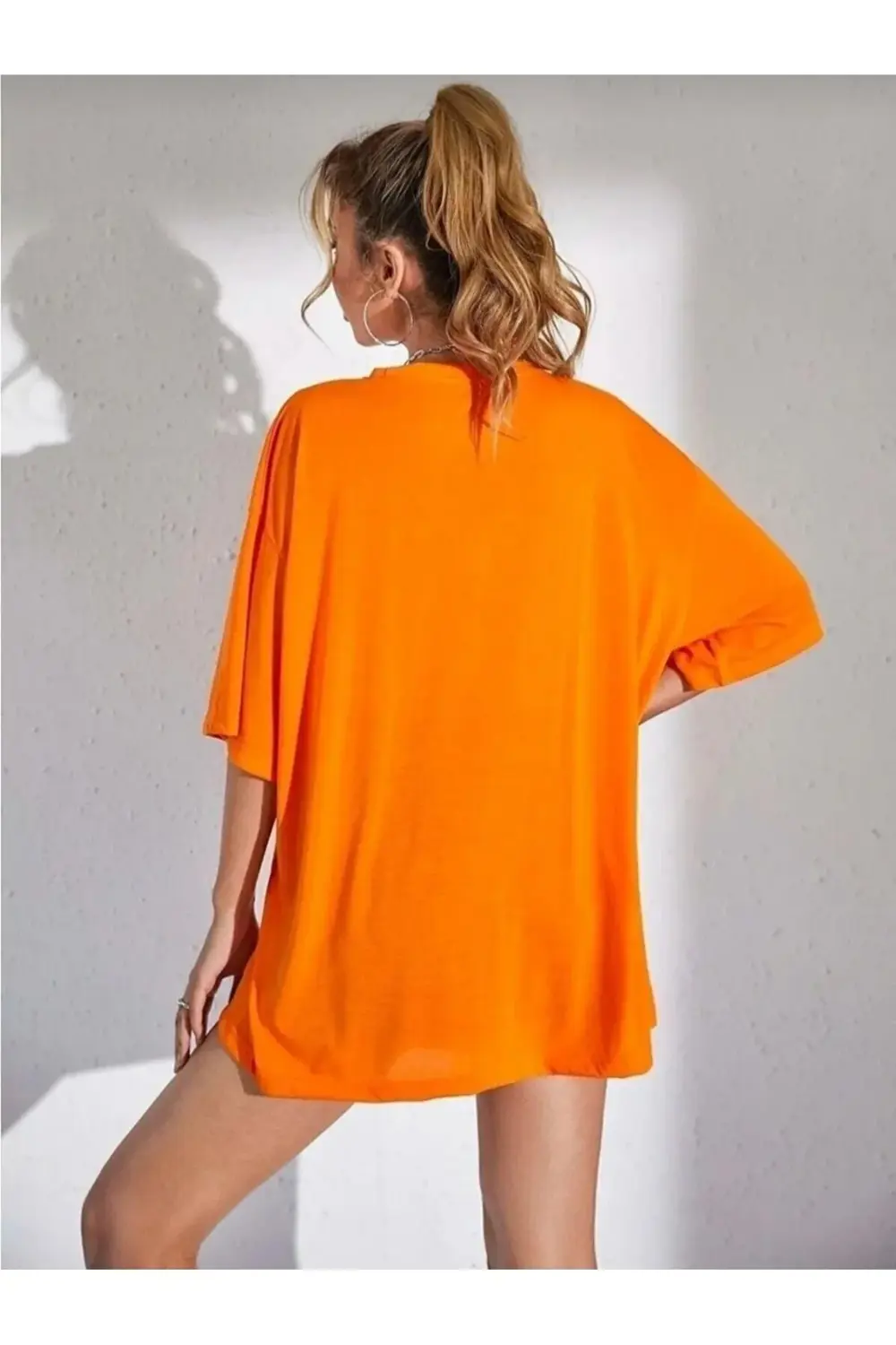Kırmızı Minimal kalp baskılı oversize t-shirt