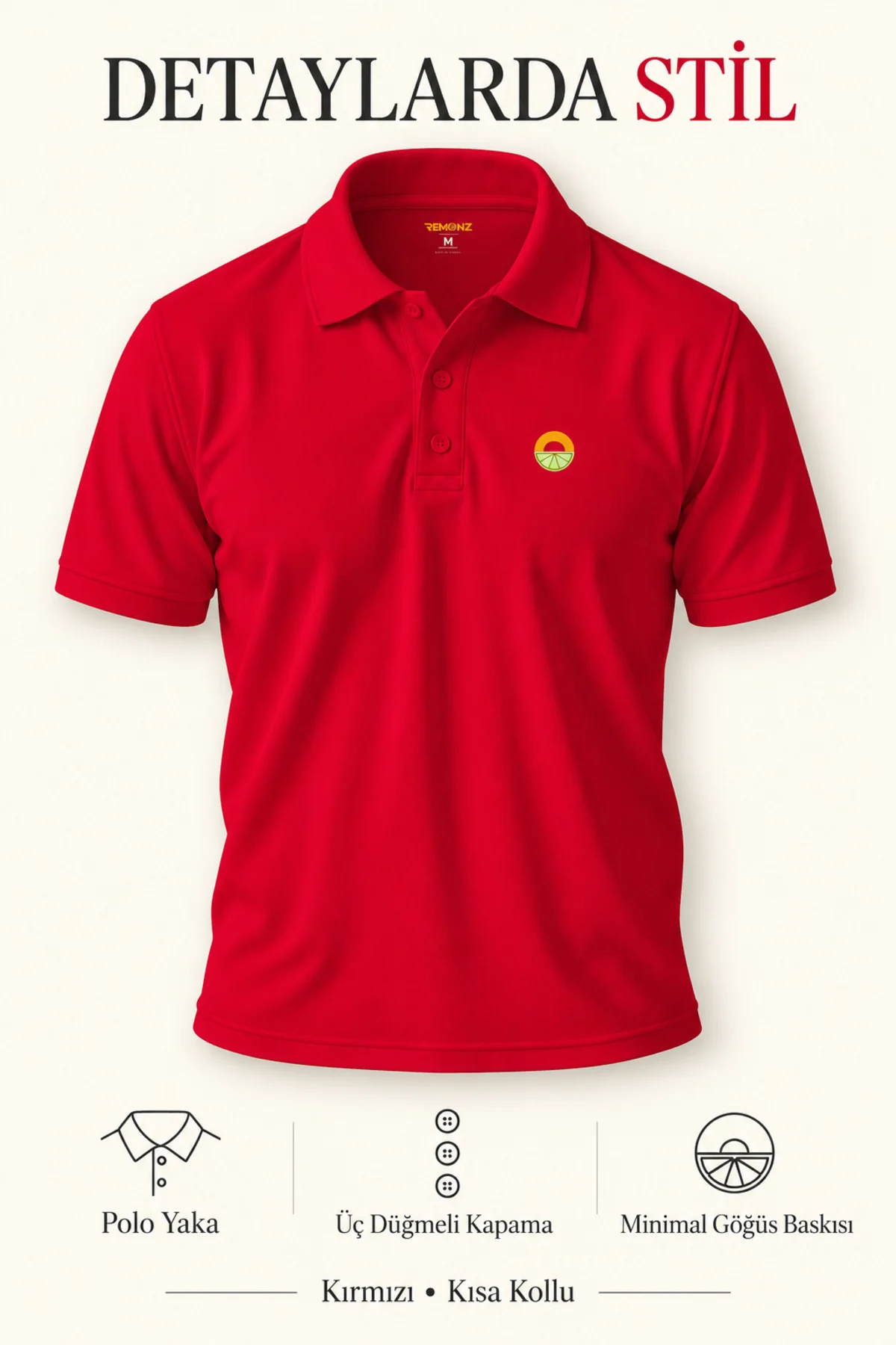 Kırmızı Minimalist Logolu Polo Yaka Kısa Kollu Tişört