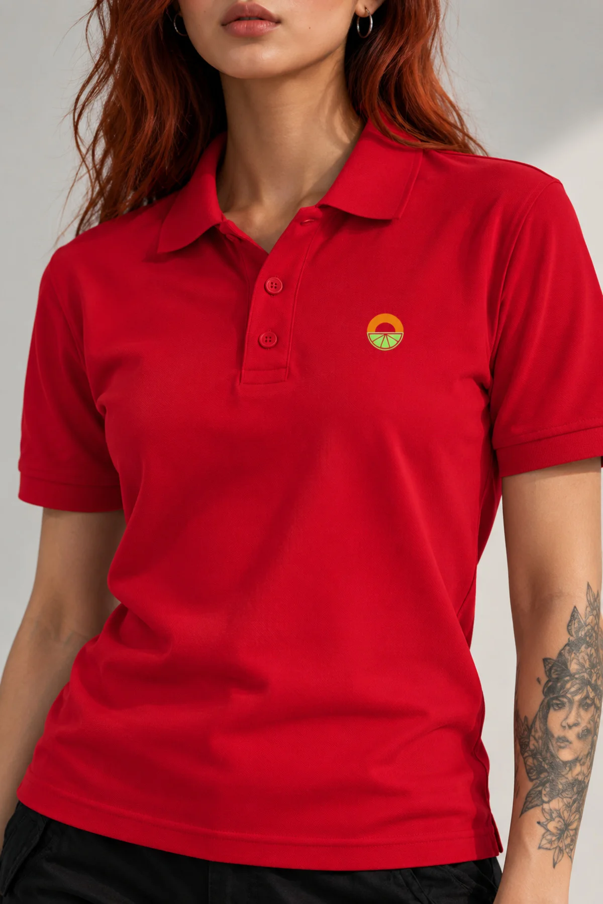 Kırmızı Minimalist Logolu Polo Yaka Kısa Kollu Tişört