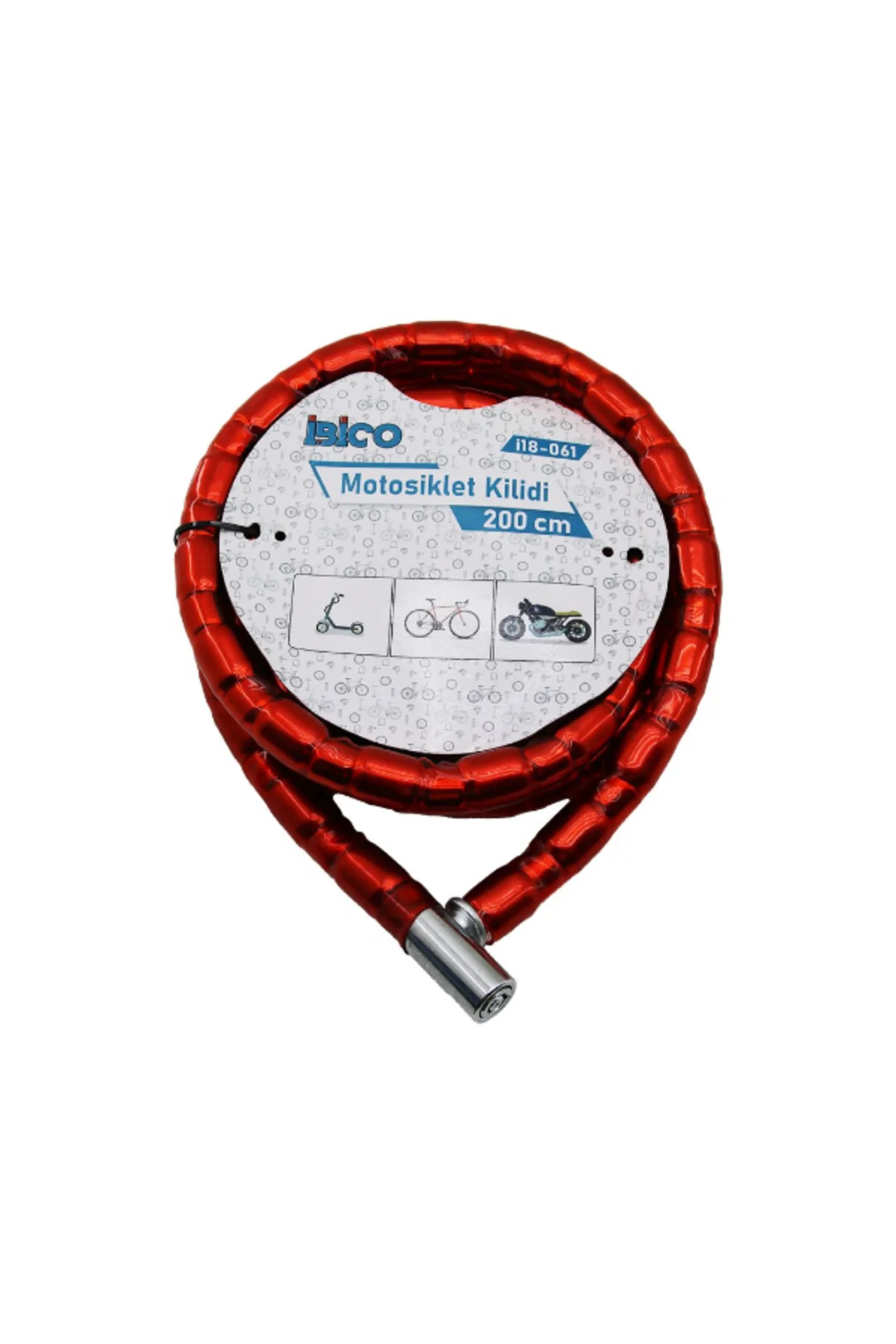 Kırmızı Motor Bisiklet Kilidi 22 mm x 200 cm