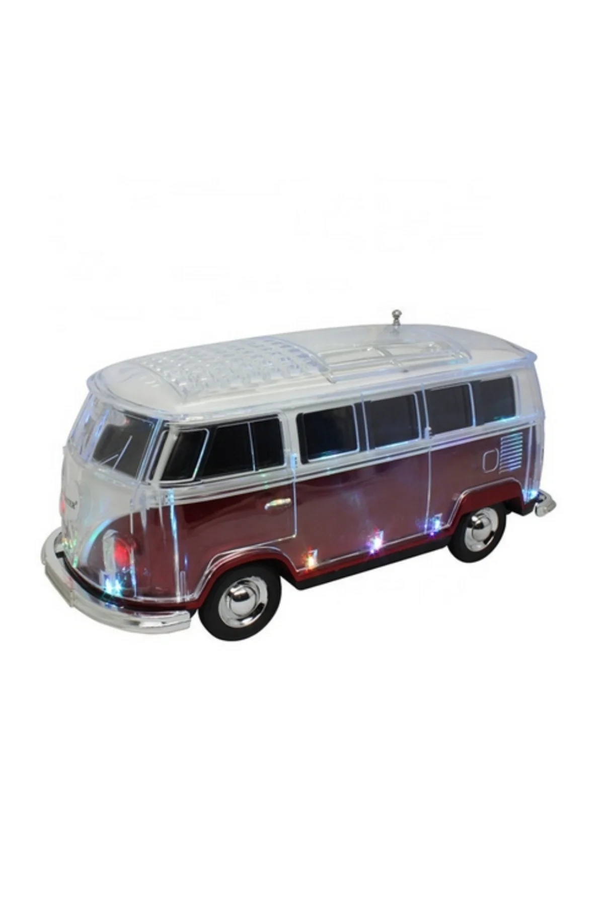 Kırmızı nostaljik minibüs tasarımlı bluetooth hoparlör FM radyo SD kart USB destekli 2 yıl garantili