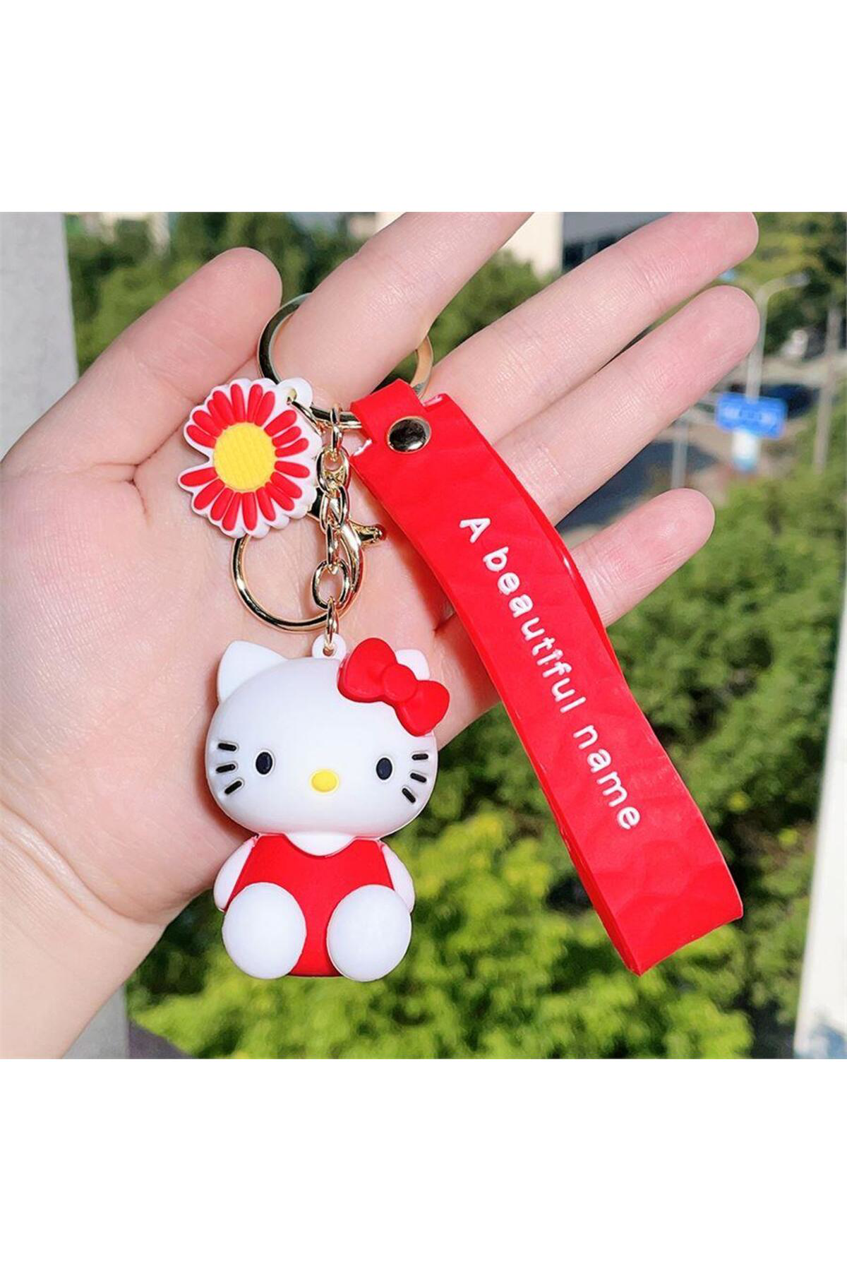 Kırmızı Oturan Hello Kitty Silikon Anahtarlık