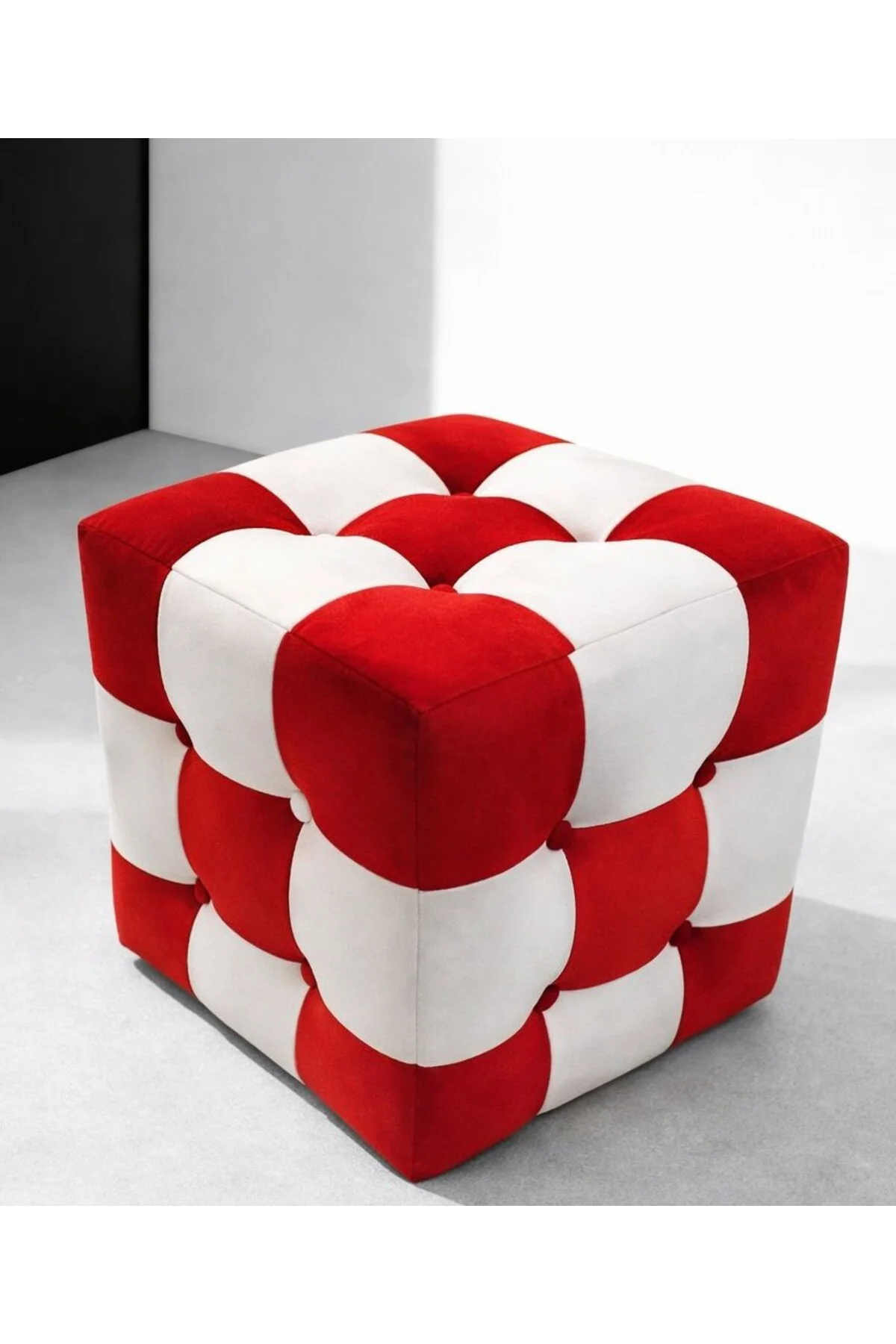 Kırmızı Patchwork puf
