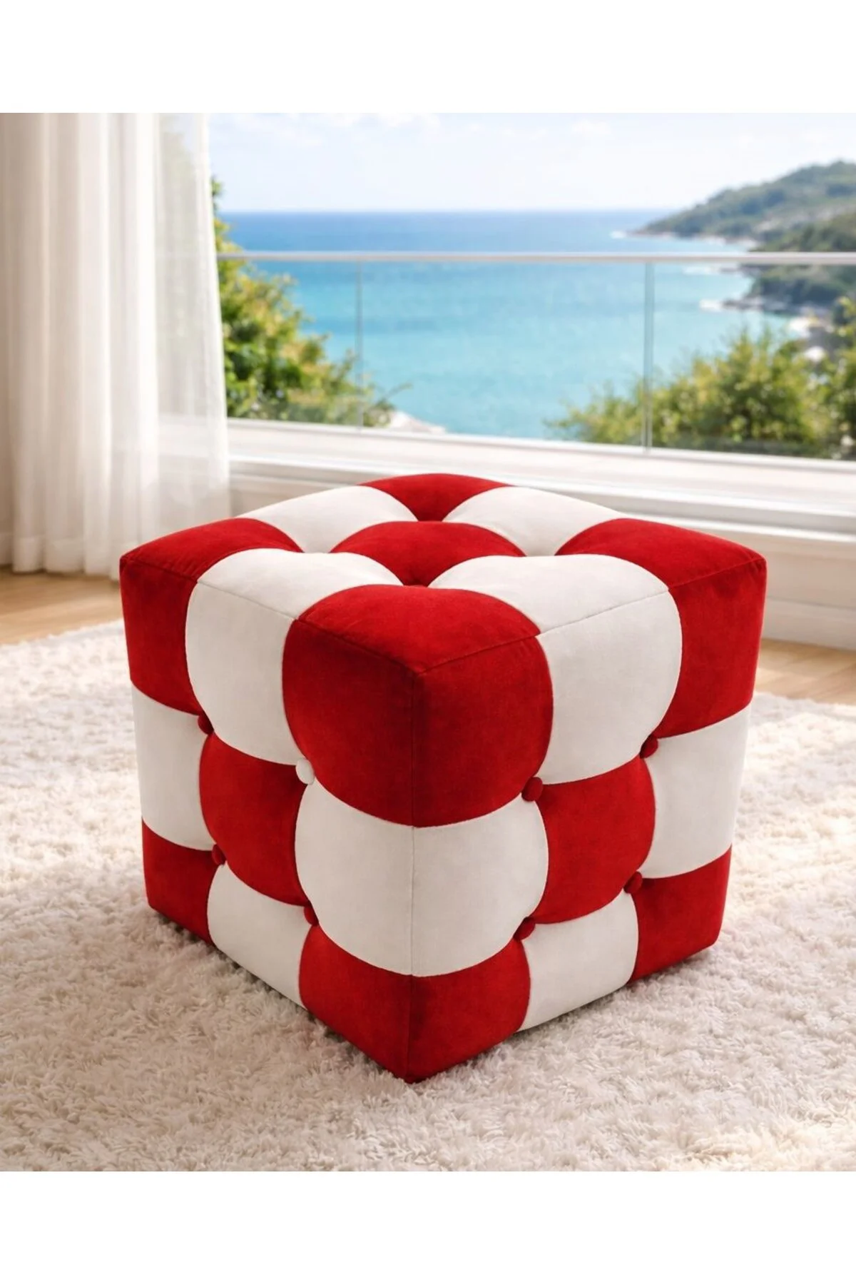 Kırmızı Patchwork puf