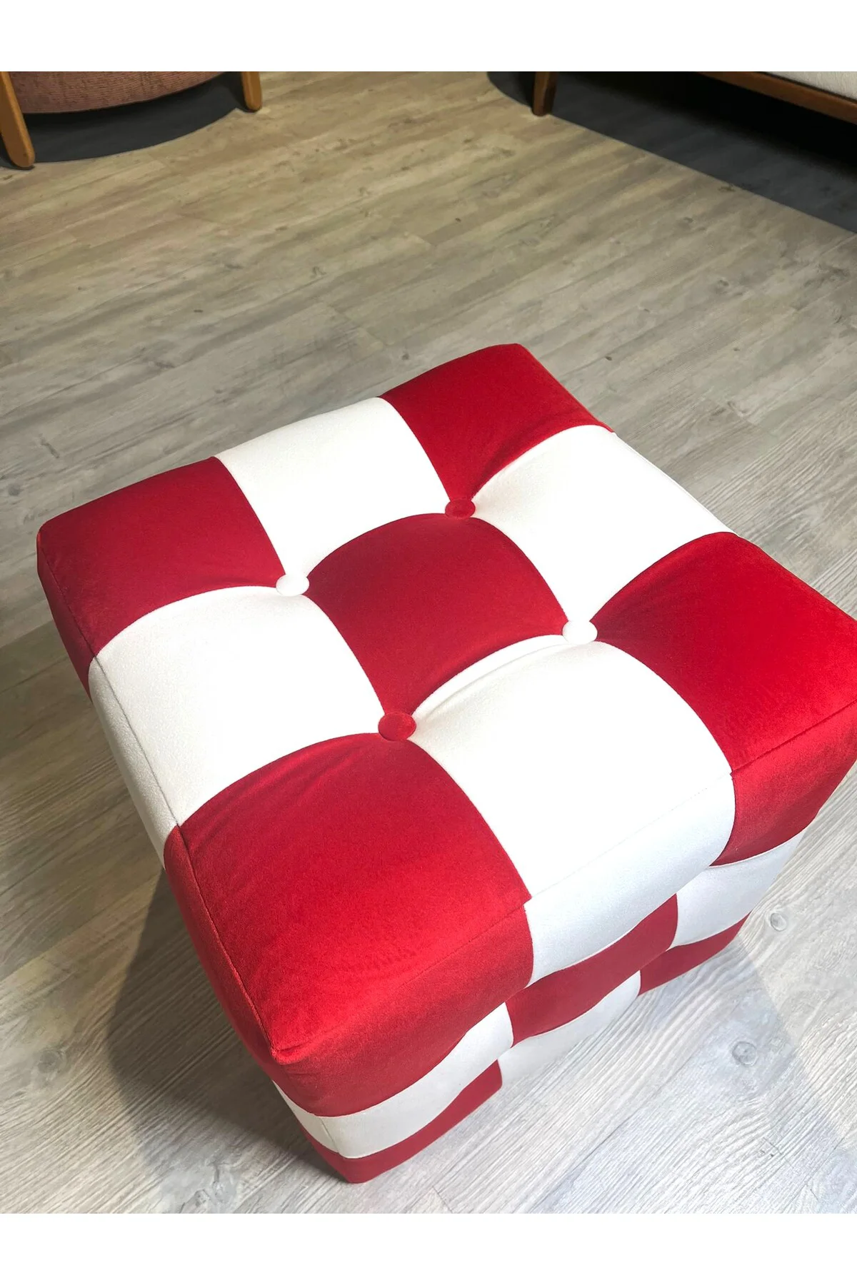 Kırmızı Patchwork puf