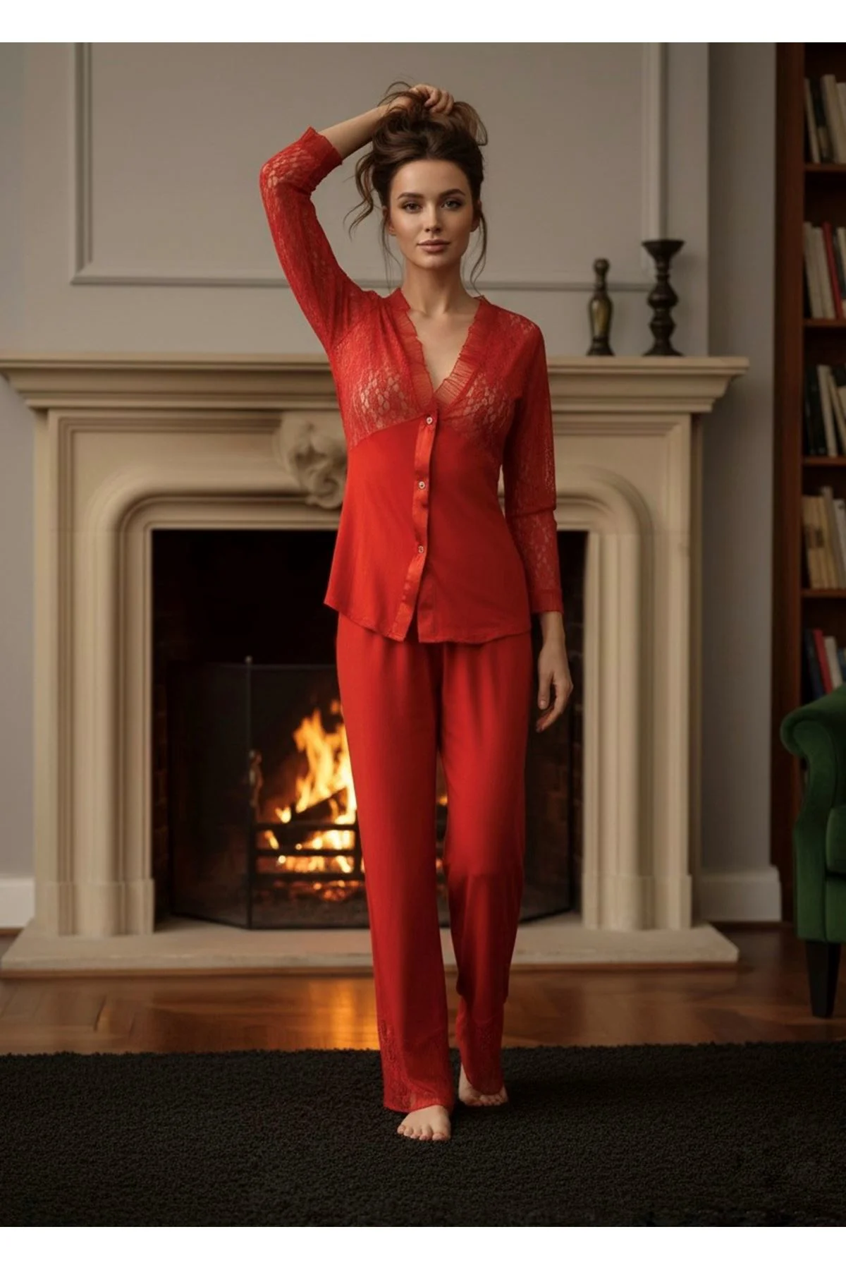 Kırmızı Penye Pijama Takımı