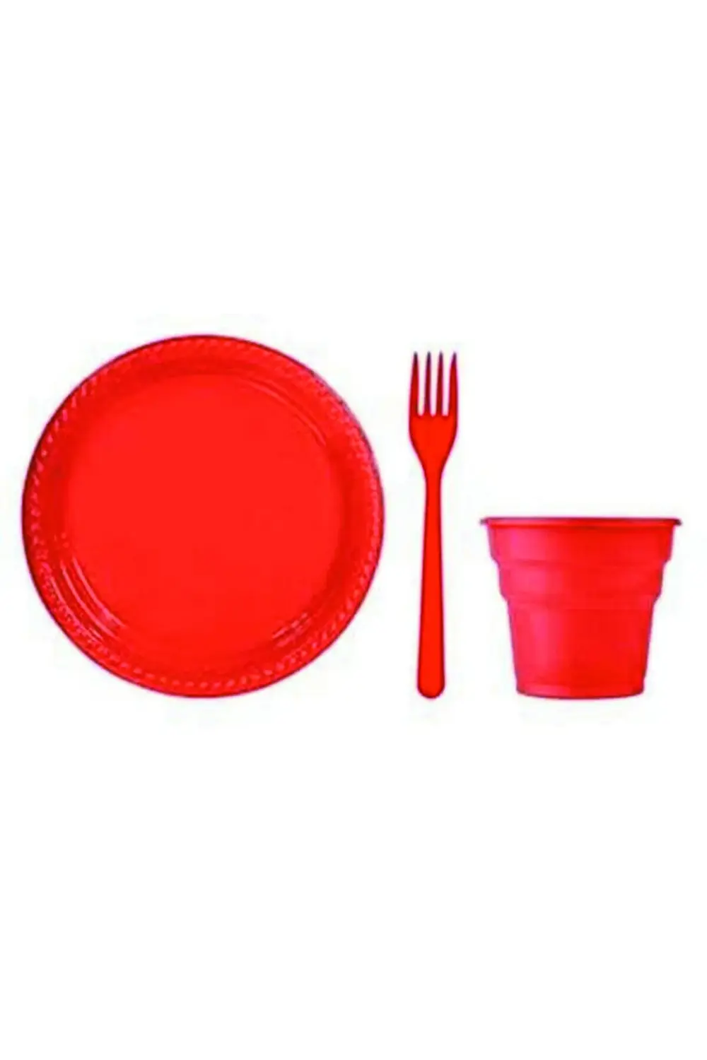 Kırmızı Plastik Tabak - Bardak - Çatal Seti 25 Kişilik