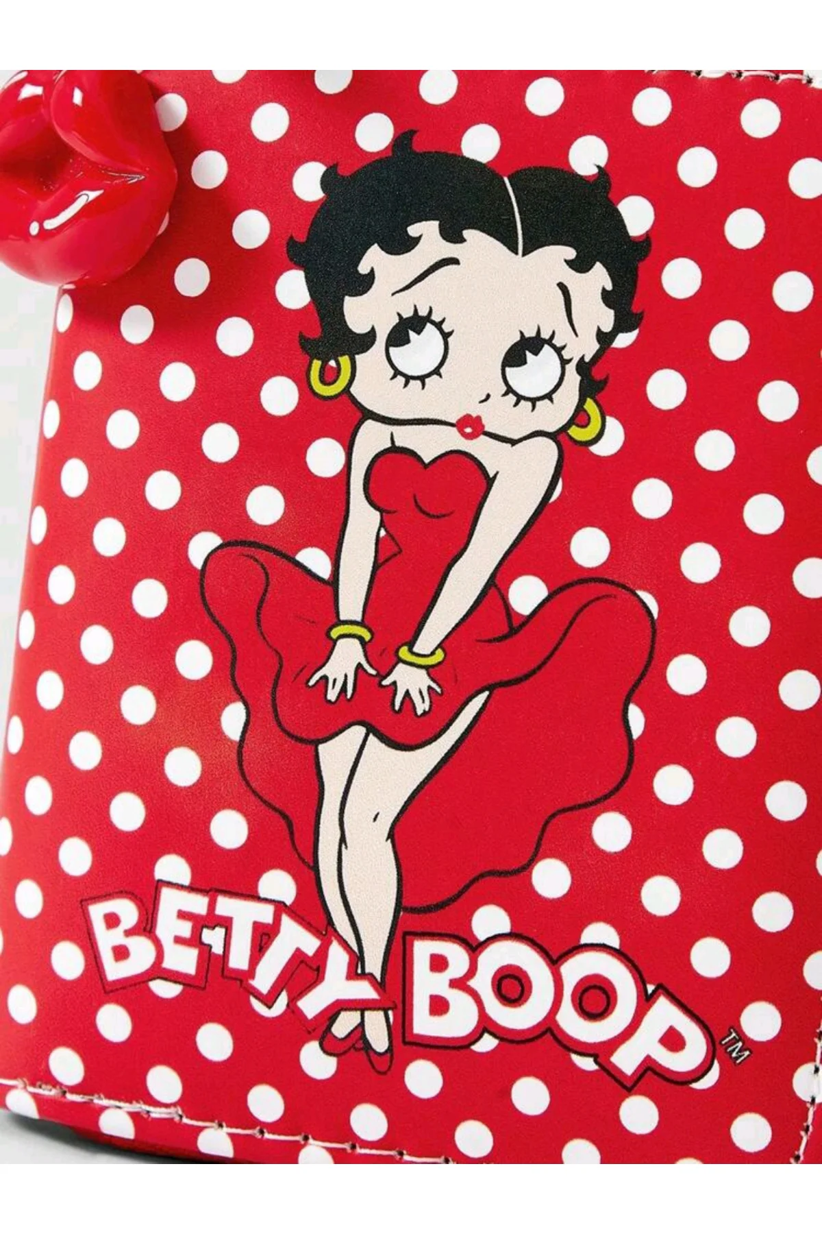 Kırmızı Puantiyeli Betty Boop Figürlü Cüzdan - Fermuarlı Küçük Boy Çanta Aksesuarı