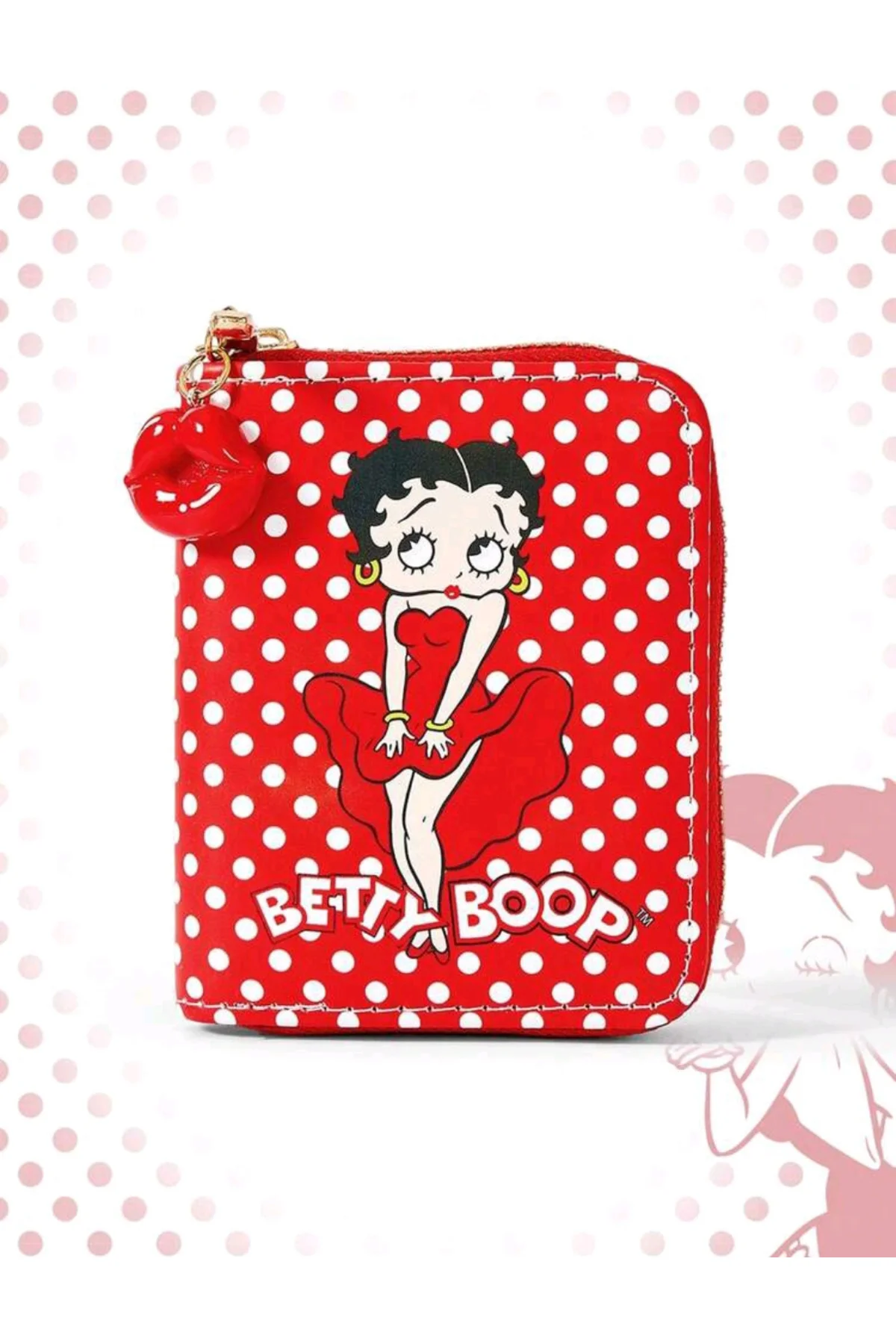 Kırmızı Puantiyeli Betty Boop Figürlü Cüzdan - Fermuarlı Küçük Boy Çanta Aksesuarı