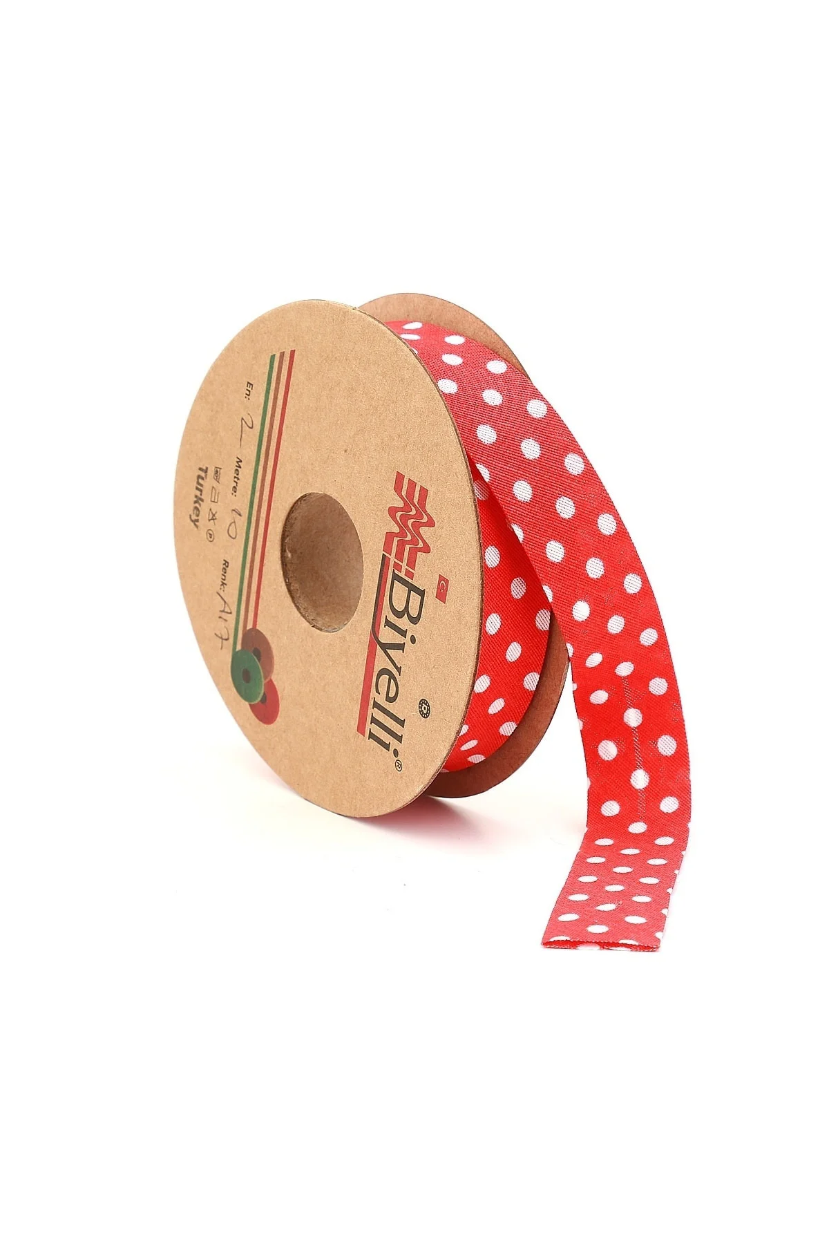 Kırmızı, Puantiyeli Pamuk (koton) Biye 2cm Eninde 25mt (a17)