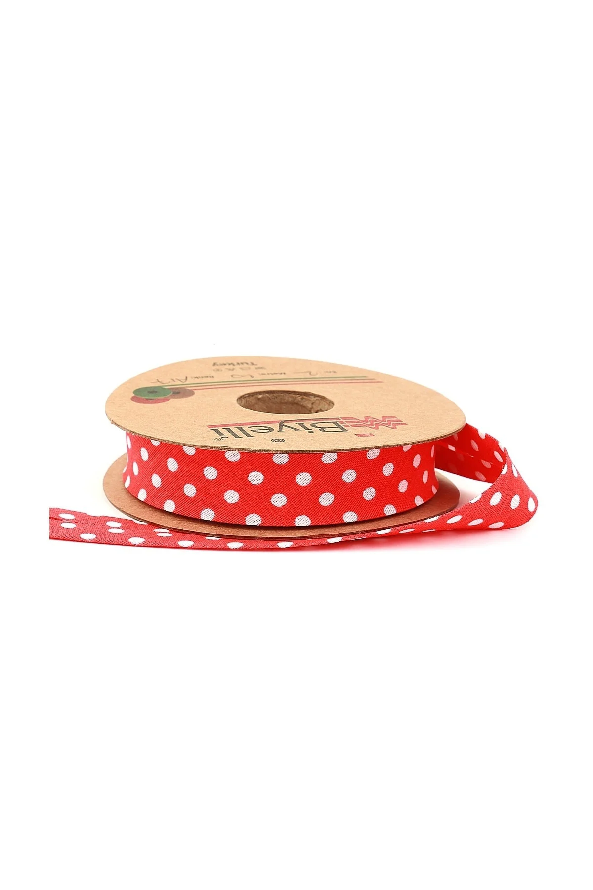 Kırmızı, Puantiyeli Pamuk (koton) Biye 2cm Eninde 25mt (a17)