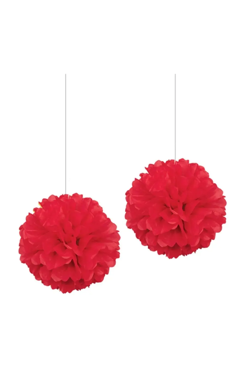 Kırmızı Puantiyeli Pompom Dekor Süs 30cm 2'li