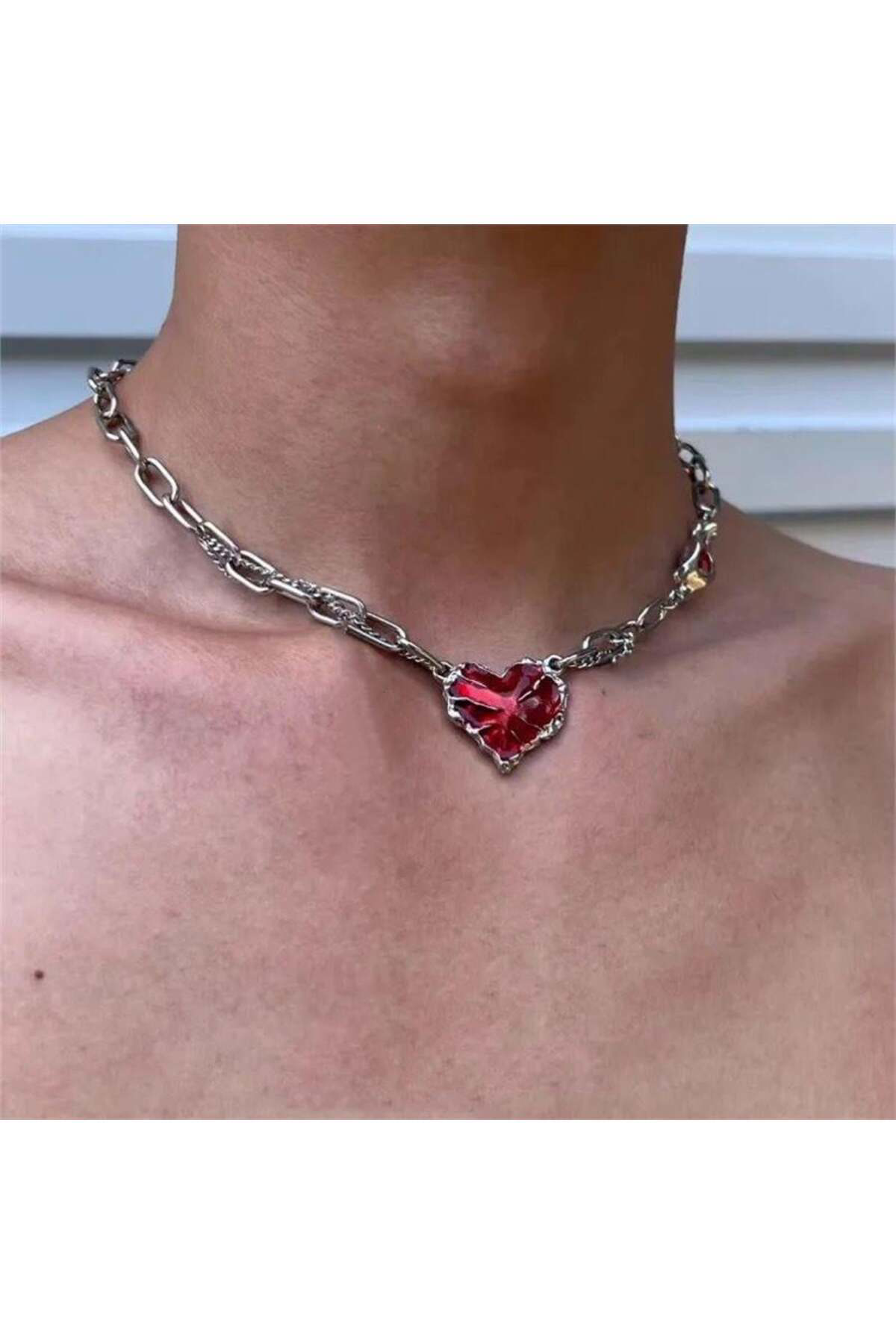 Kırmızı Reaper Heart Zincirli Kolye