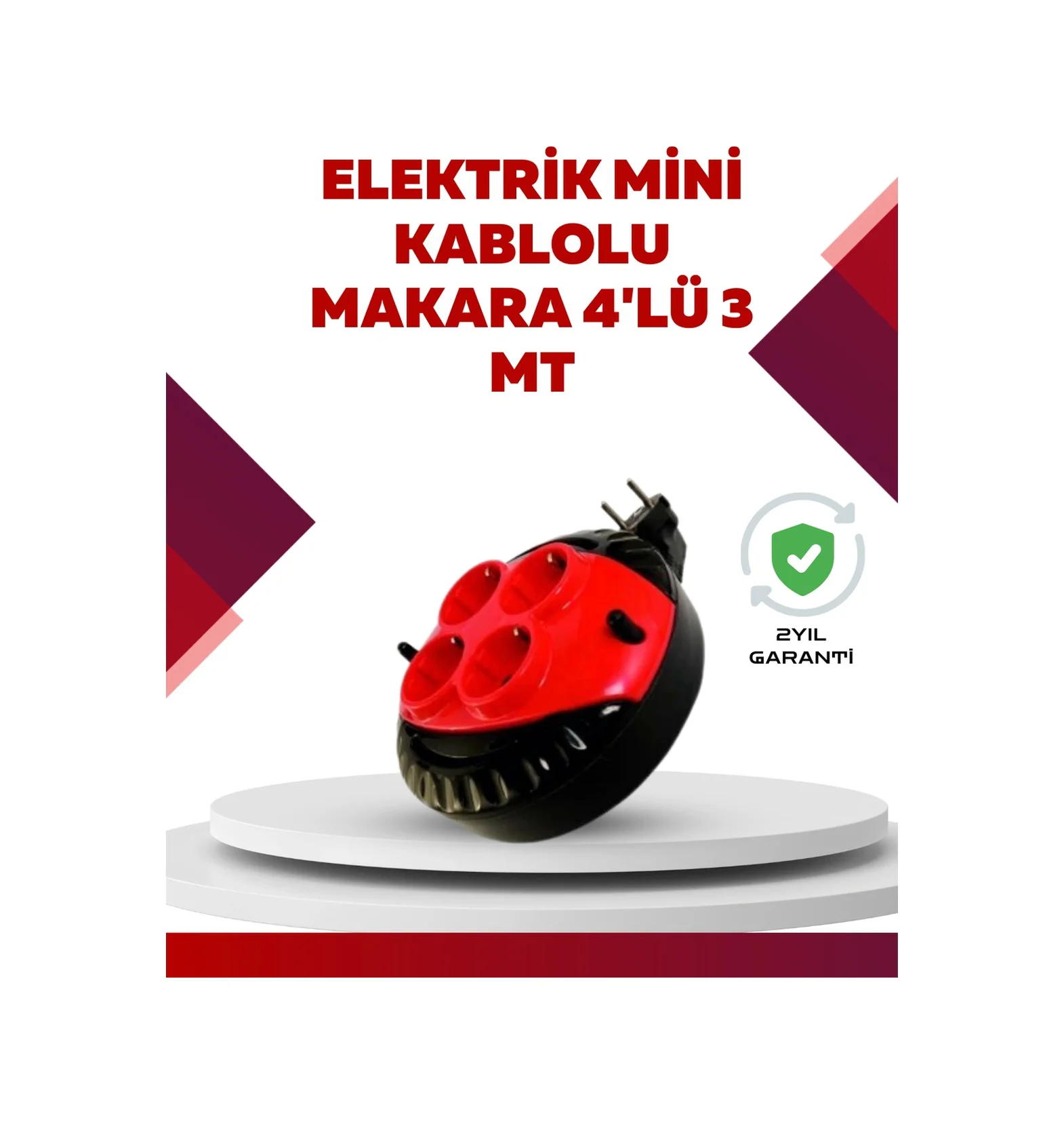 Kırmızı Renk 3 Metre 4 Lü Kablolu Priz Makarası Diğer